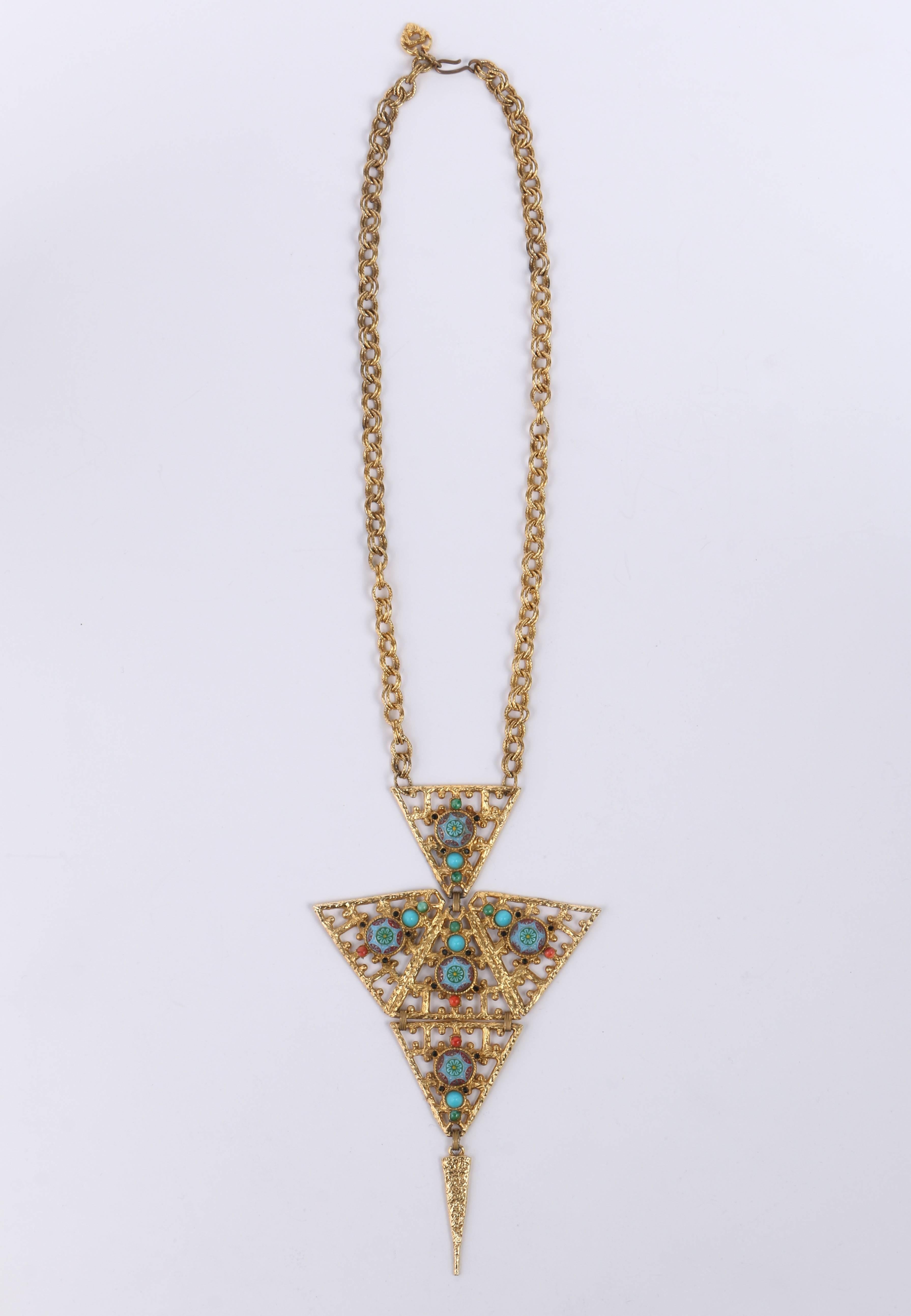 JULIANA D&E Circa 1970's Gold Turquoise Moroccan Matrix Stone Statement Necklace In Good Condition In Thiensville, WI