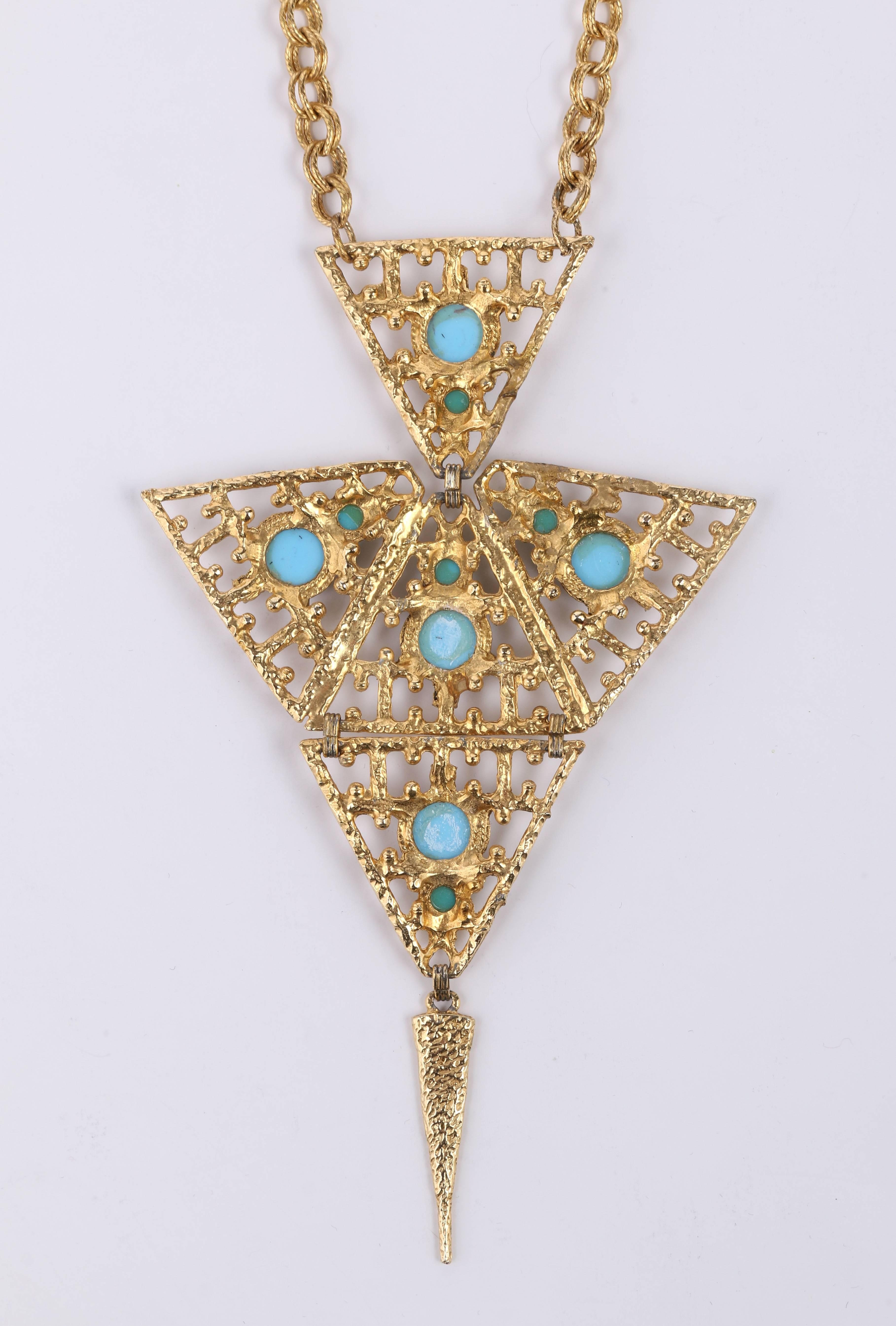 JULIANA D&E Circa 1970's Gold Turquoise Moroccan Matrix Stone Statement Necklace 3