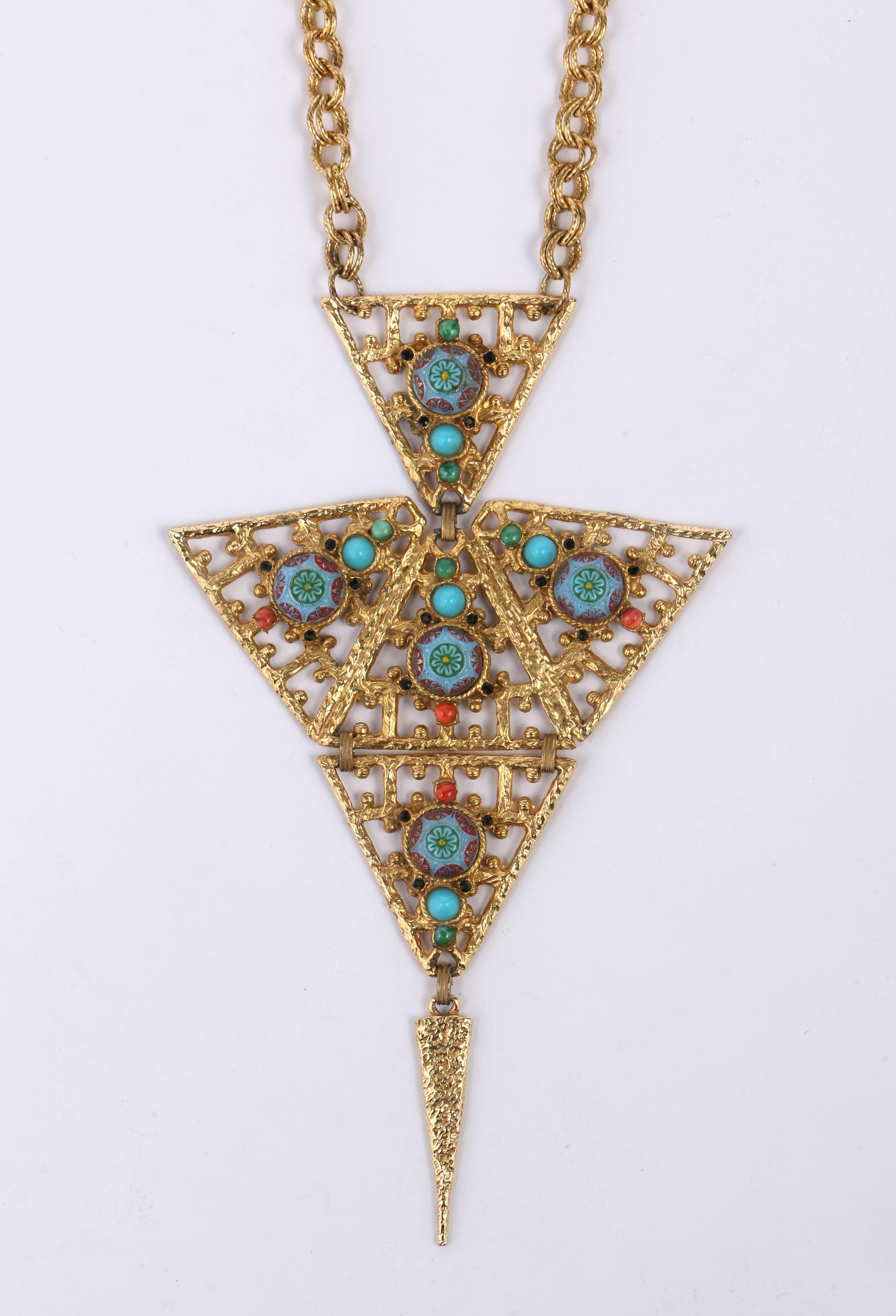 JULIANA D&E Circa 1970's Gold Turquoise Moroccan Matrix Stone Statement Necklace 2