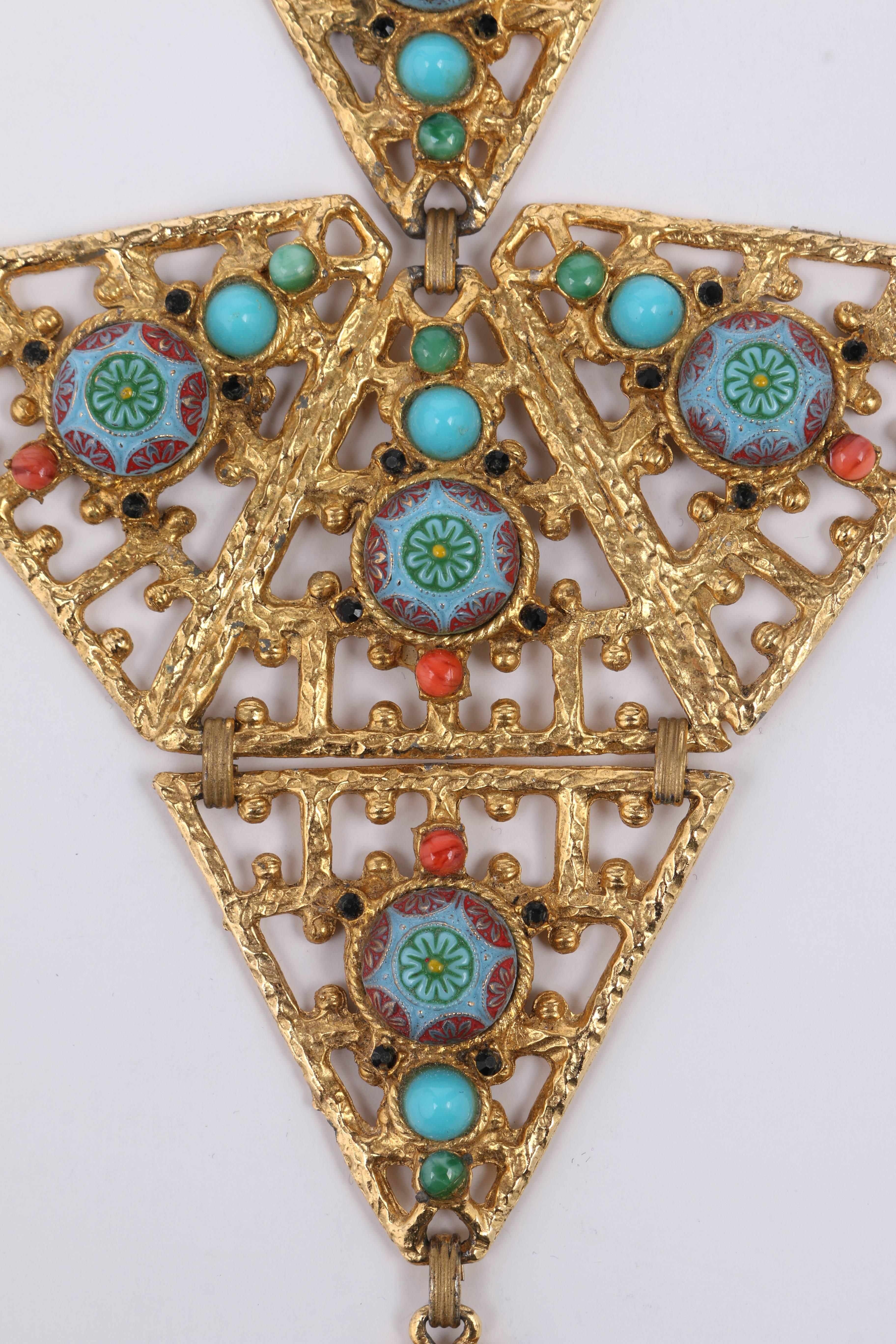 JULIANA D&E Circa 1970's Gold Turquoise Moroccan Matrix Stone Statement Necklace 4