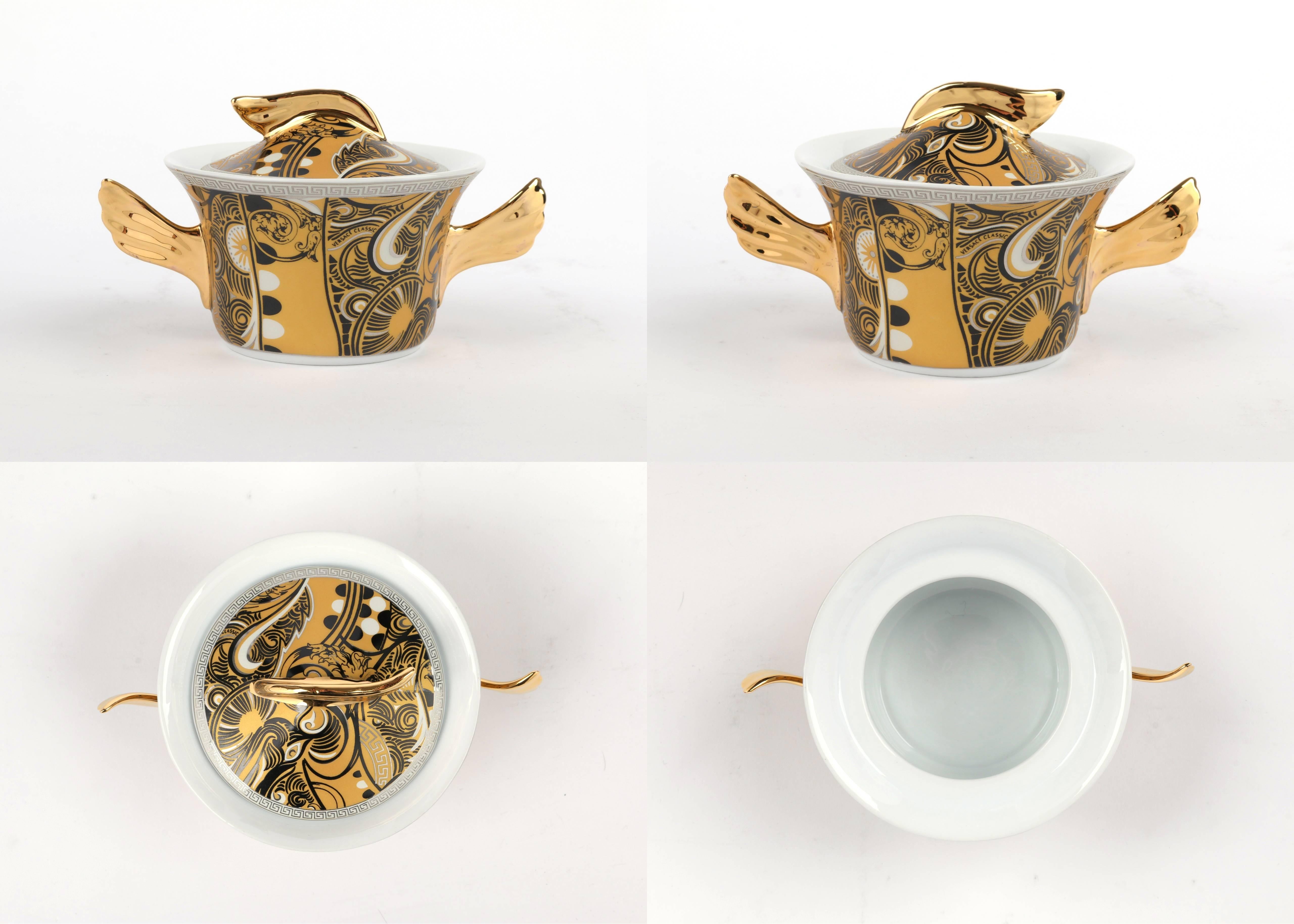 Brown VERSACE ROSENTHAL Classic Gold Black Medusa Pattern Weider Collection Tea Set