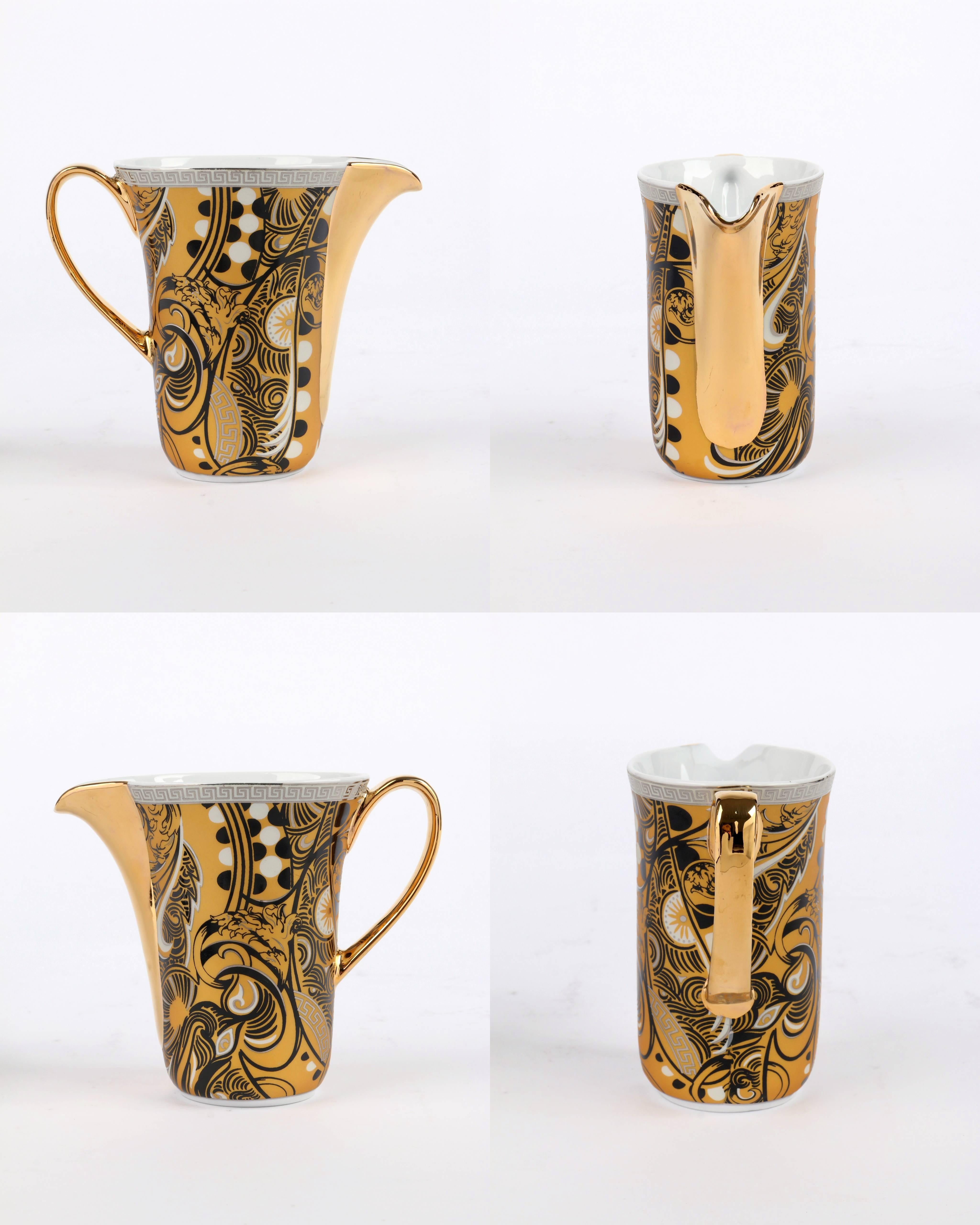 VERSACE ROSENTHAL Classic Gold Black Medusa Pattern Weider Collection Tea Set In Good Condition In Thiensville, WI