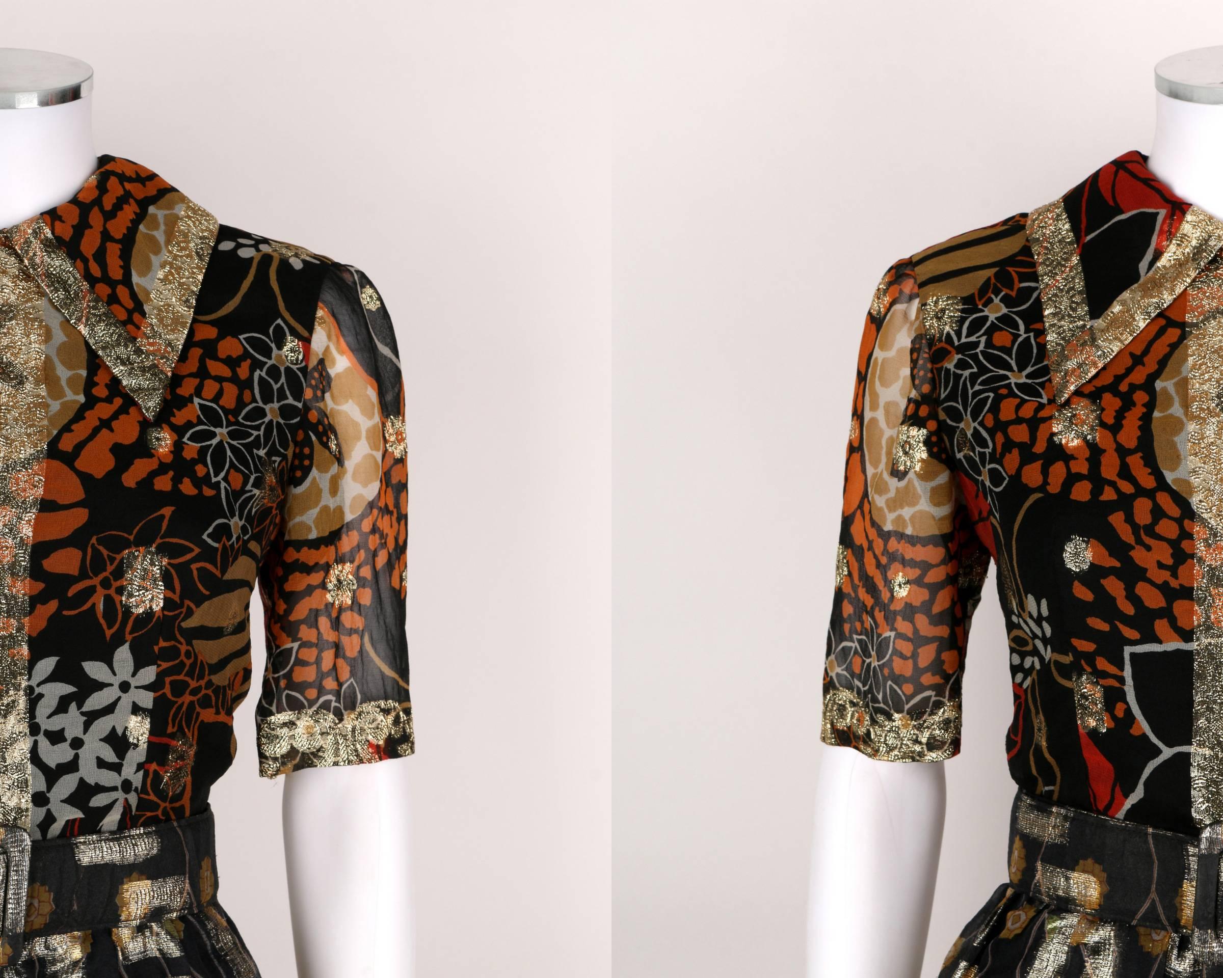 1960's OSCAR de la RENTA Boutique Multi-Color Metallic Silk Dress Belt Vintage 1