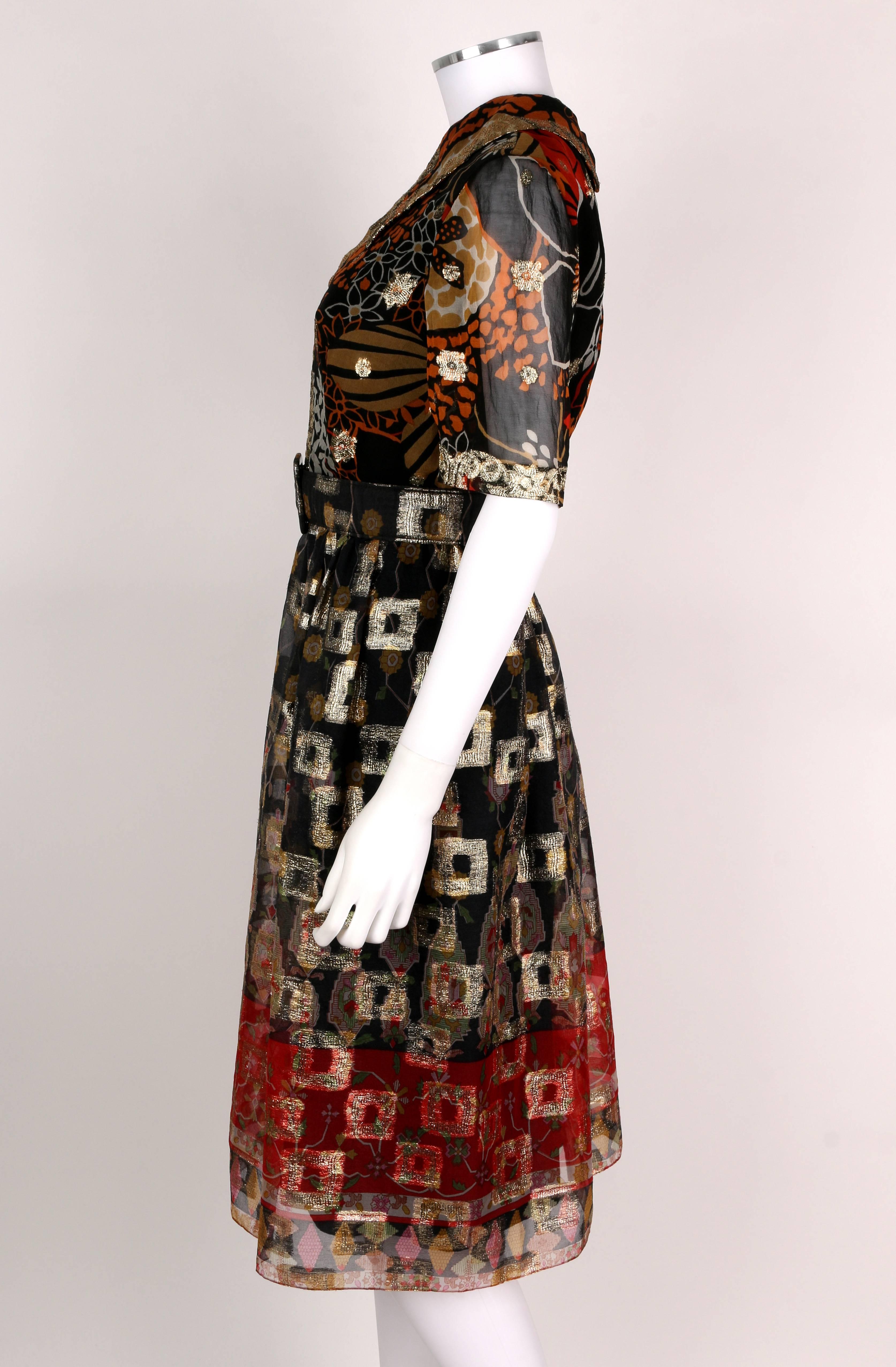 Women's 1960's OSCAR de la RENTA Boutique Multi-Color Metallic Silk Dress Belt Vintage