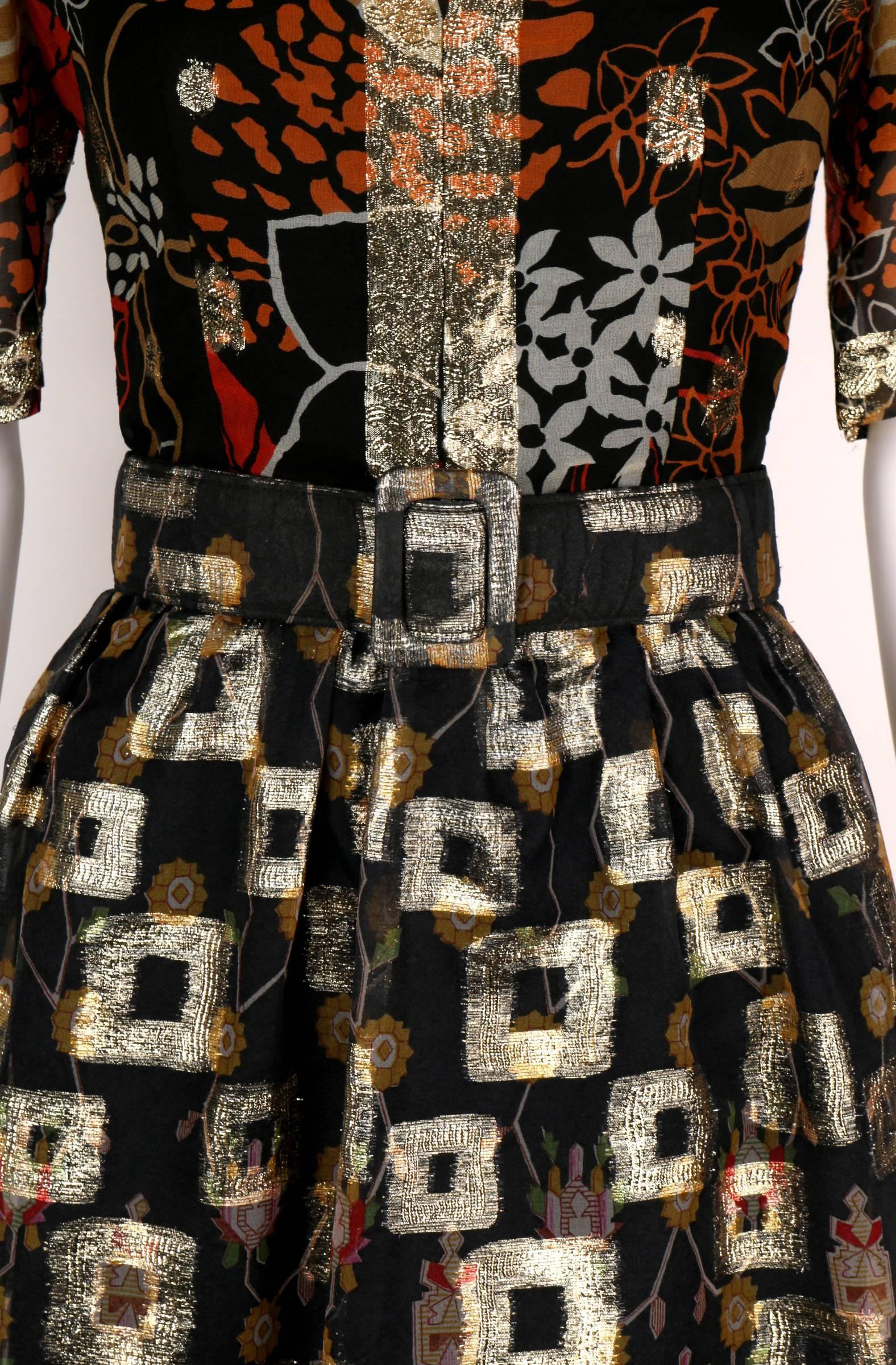 1960's OSCAR de la RENTA Boutique Multi-Color Metallic Silk Dress Belt Vintage 2