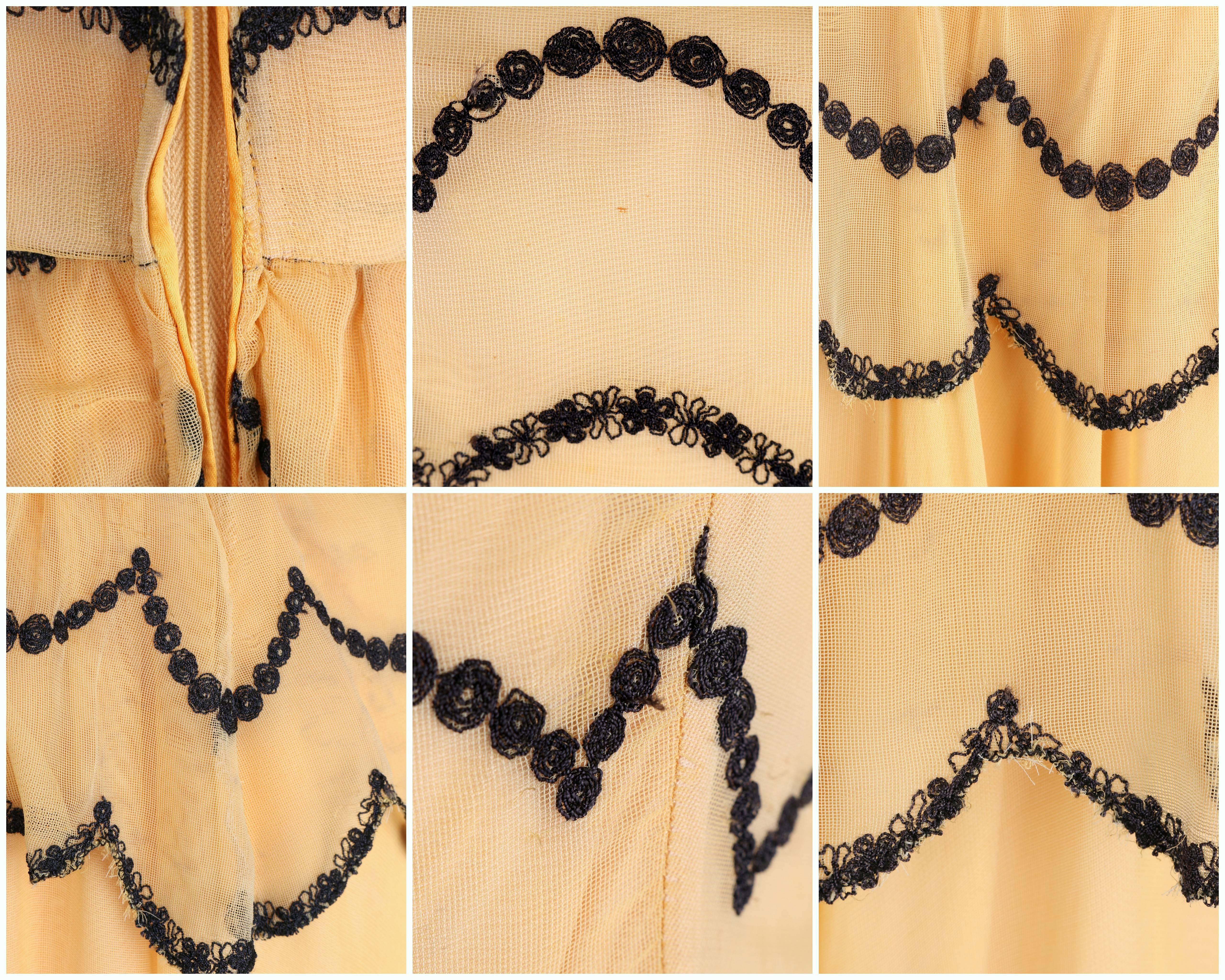 OOAK Vtg 1930's - 1940's Black Feather Trim Evening Ballroom Dance Dress Gown XS For Sale 2