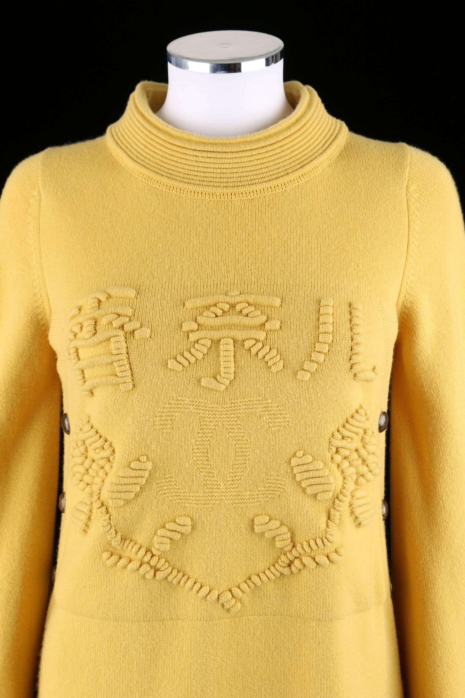 CHANEL PreFall 2010 Shanghai Collection Yellow Cashmere Tunic Knit Sweater Dress In Good Condition In Thiensville, WI