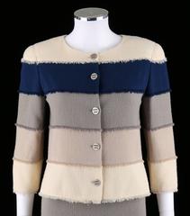 CHANEL Cruise 2000 2pc Tri-Color Raw Edge Fringe Tweed Jacket Skirt Suit Size 36
