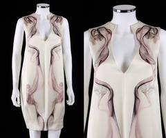 NWT S/S 2009 ALEXANDER McQUEEN White 100% Silk Smoke Print Shift Dress Size 44