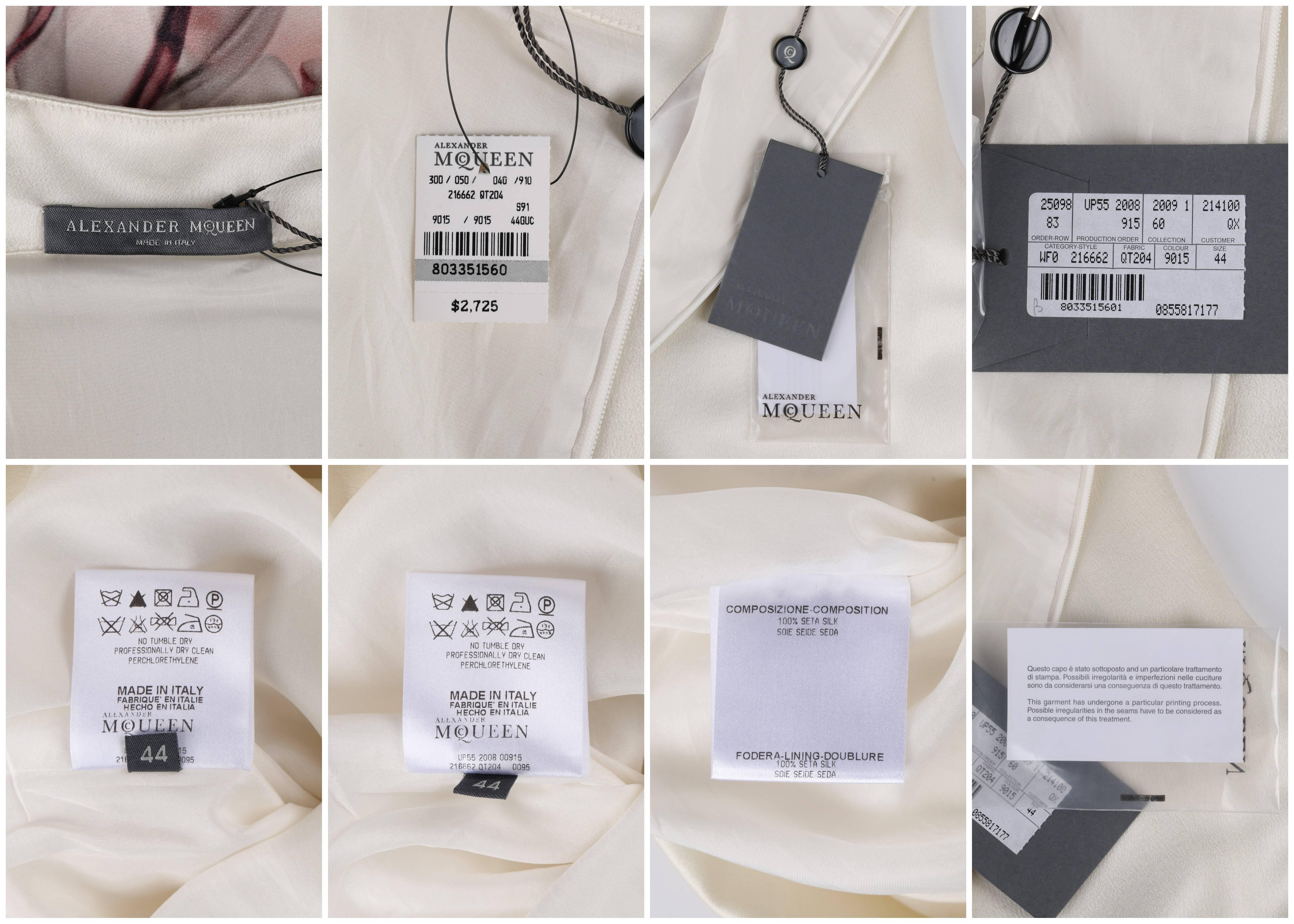 NWT S/S 2009 ALEXANDER McQUEEN White 100% Silk Smoke Print Shift Dress Size 44 For Sale 4