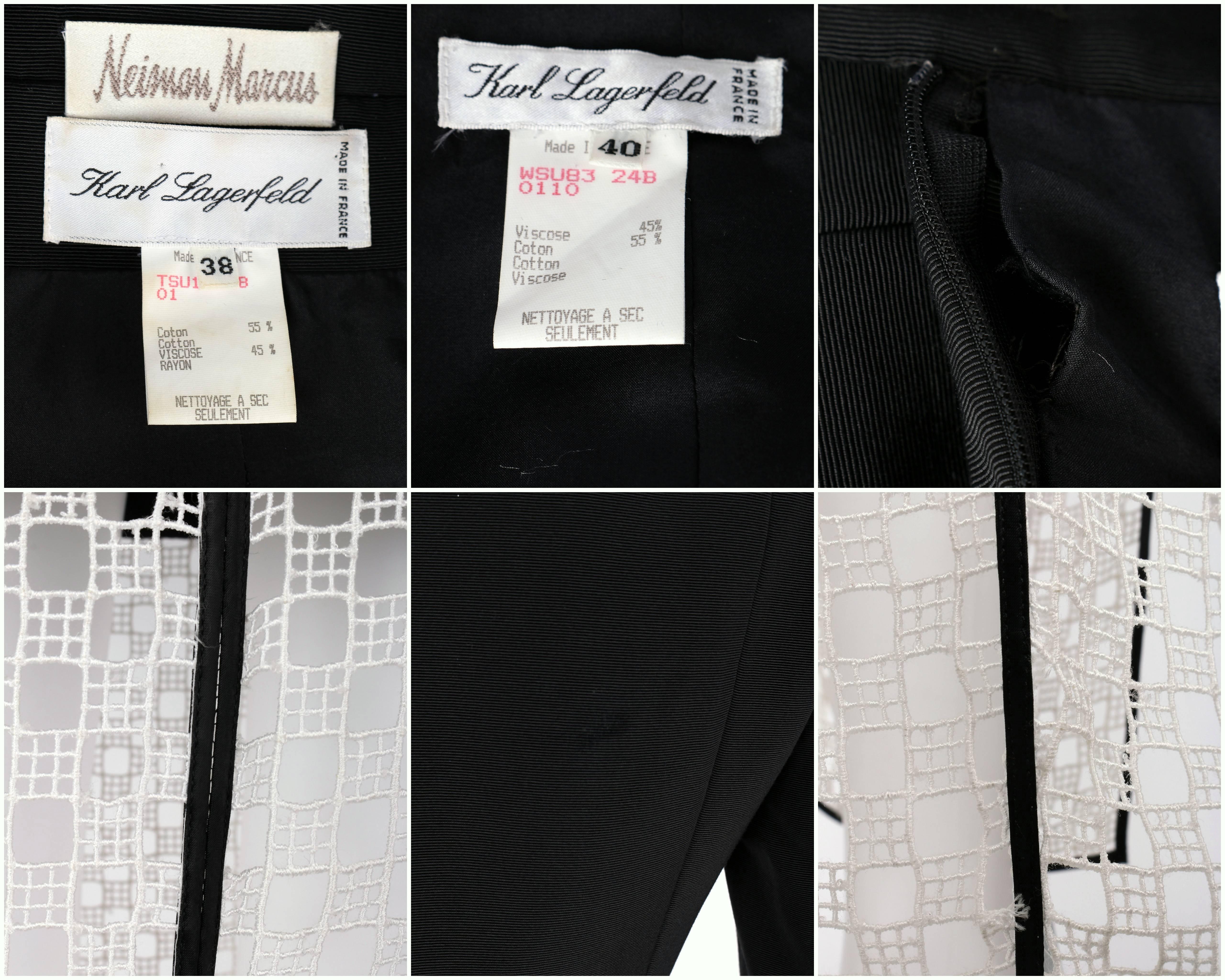 1980's KARL LAGERFELD 2pc Black Avant Garde Jacket Net Skirt Dress Set 38 / 40 For Sale 3