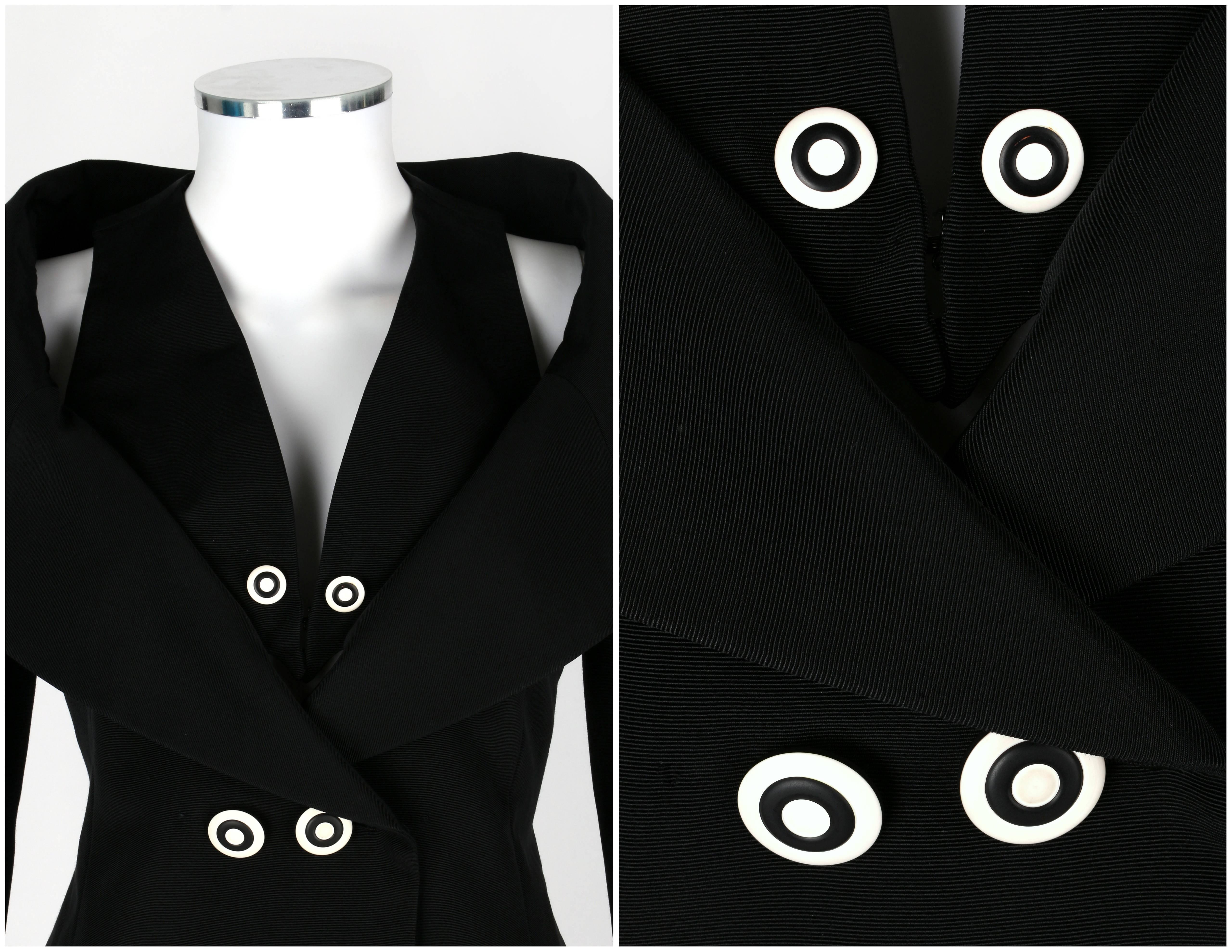 1980's KARL LAGERFELD 2pc Black Avant Garde Jacket Net Skirt Dress Set 38 / 40 In Good Condition For Sale In Thiensville, WI