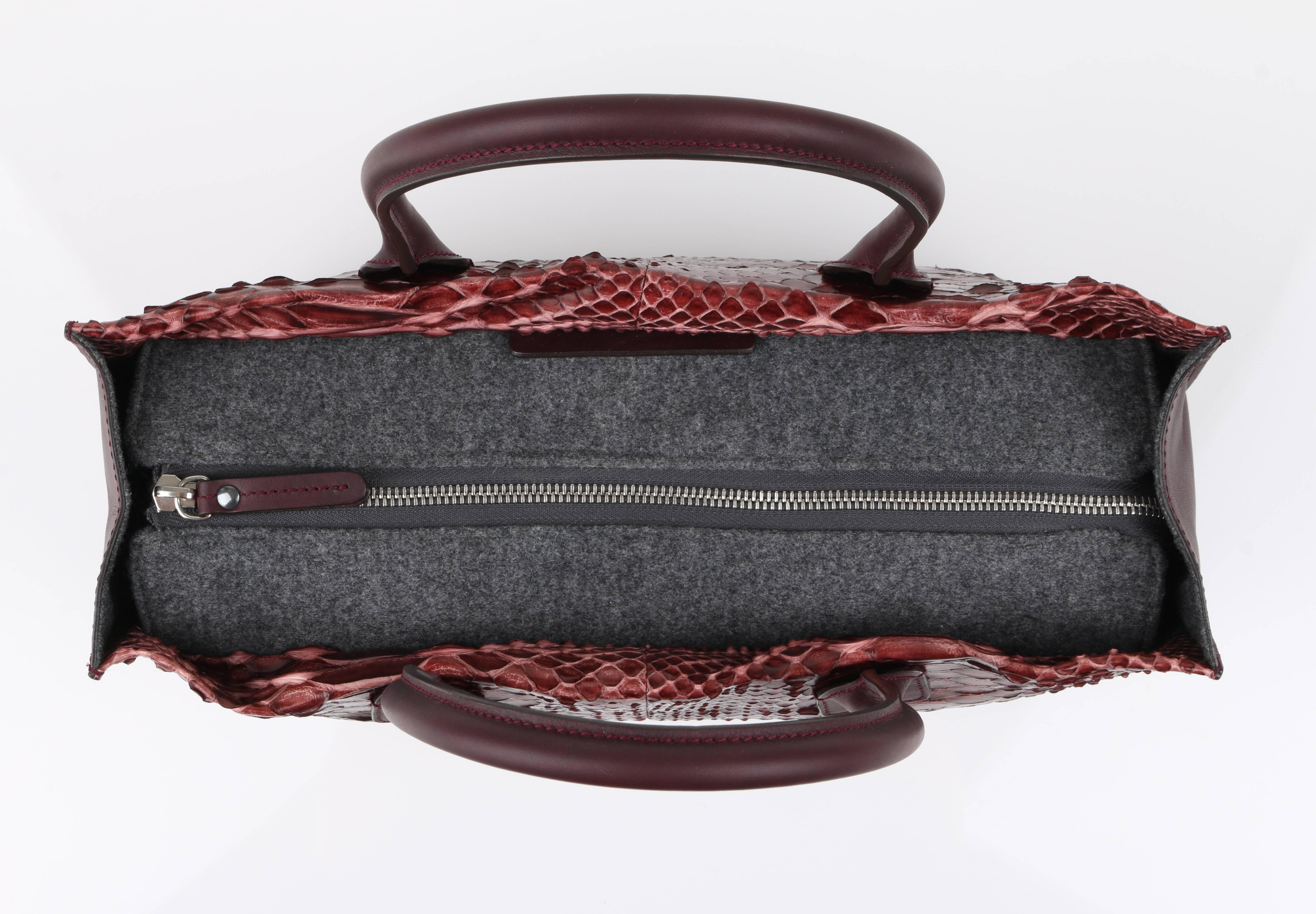 BRUNELLO CUCINELLI Burgundy Red Genuine Python Snakeskin Satchel Handbag Purse In New Condition In Thiensville, WI