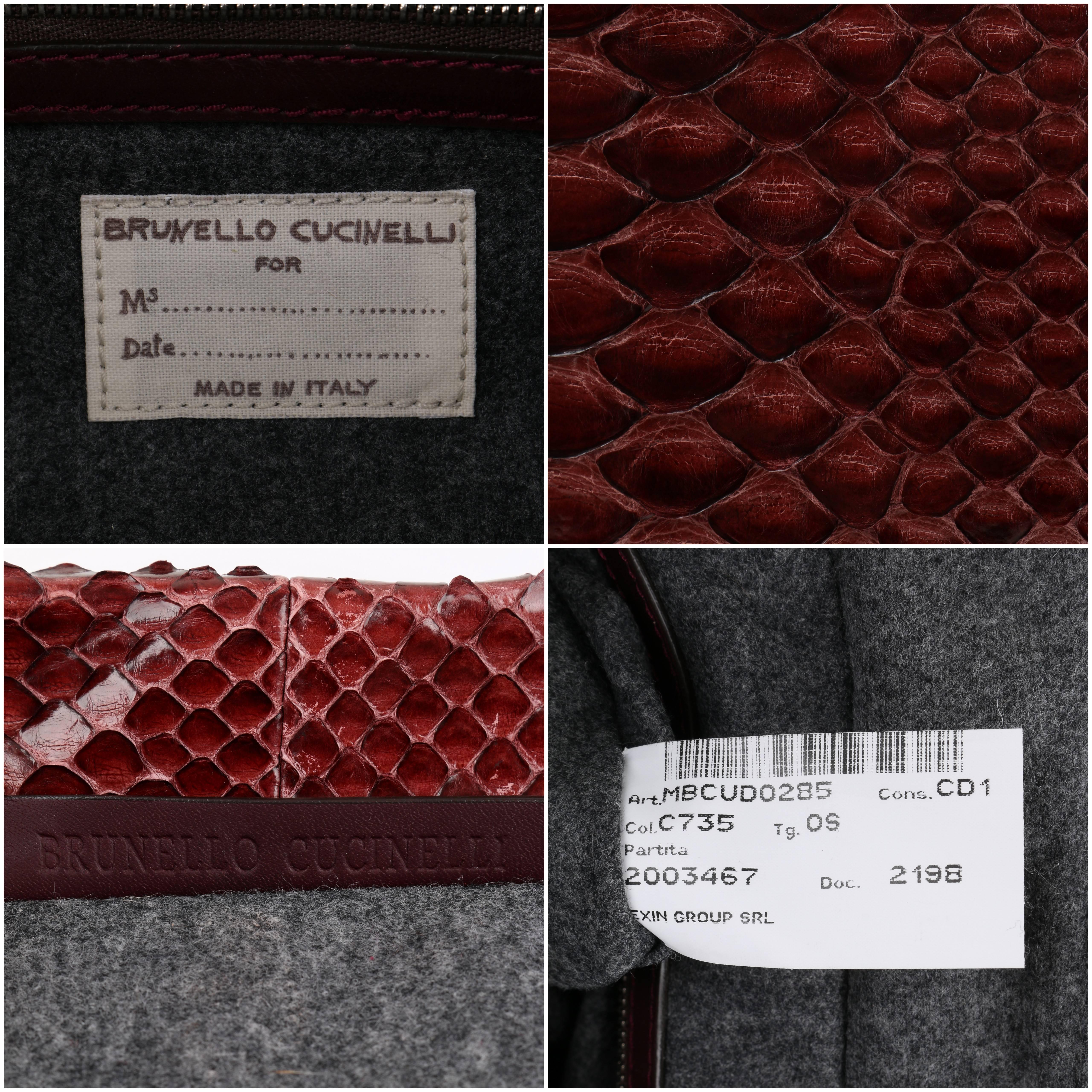 BRUNELLO CUCINELLI Burgundy Red Genuine Python Snakeskin Satchel Handbag Purse 6