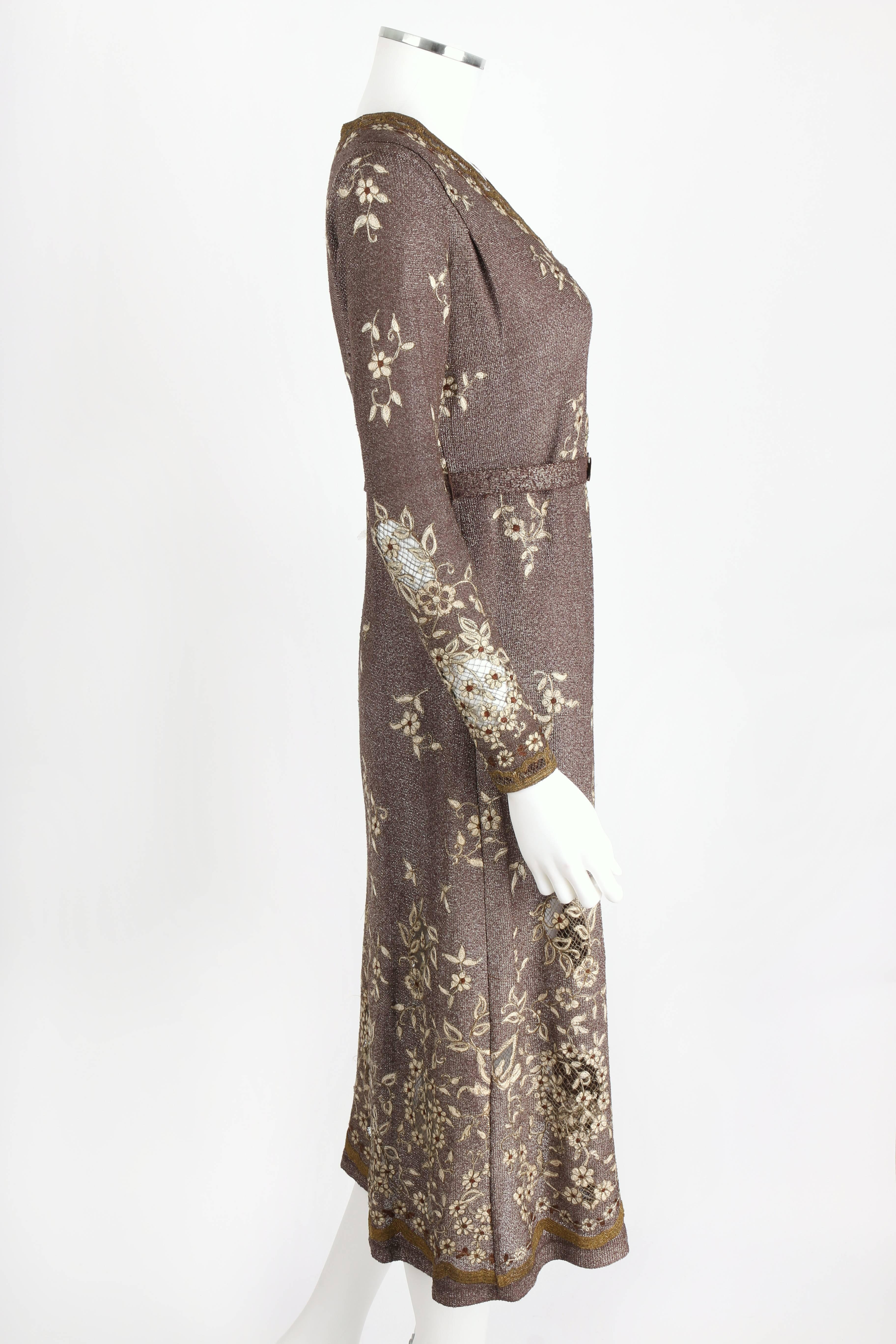 Gris OOAK Robe haute couture parisienne des années 1930 brodée en maille marron bronze métallisé en vente