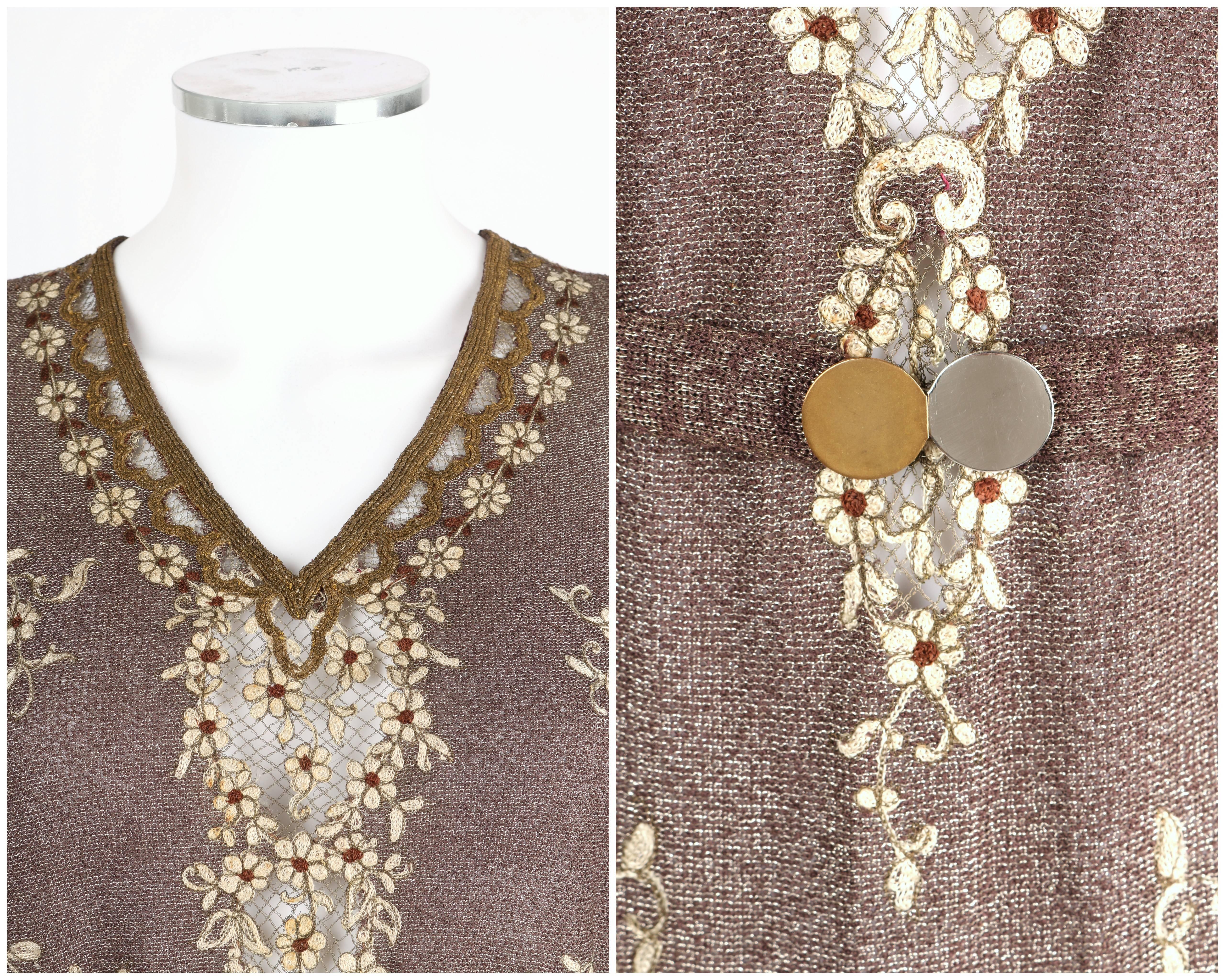 OOAK Robe haute couture parisienne des années 1930 brodée en maille marron bronze métallisé en vente 1