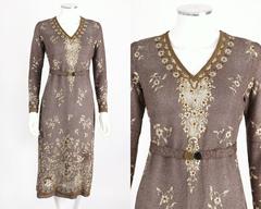 OOAK 1930's Parisian Haute Couture Brown Bronze Metallic Knit Embroidered Dress