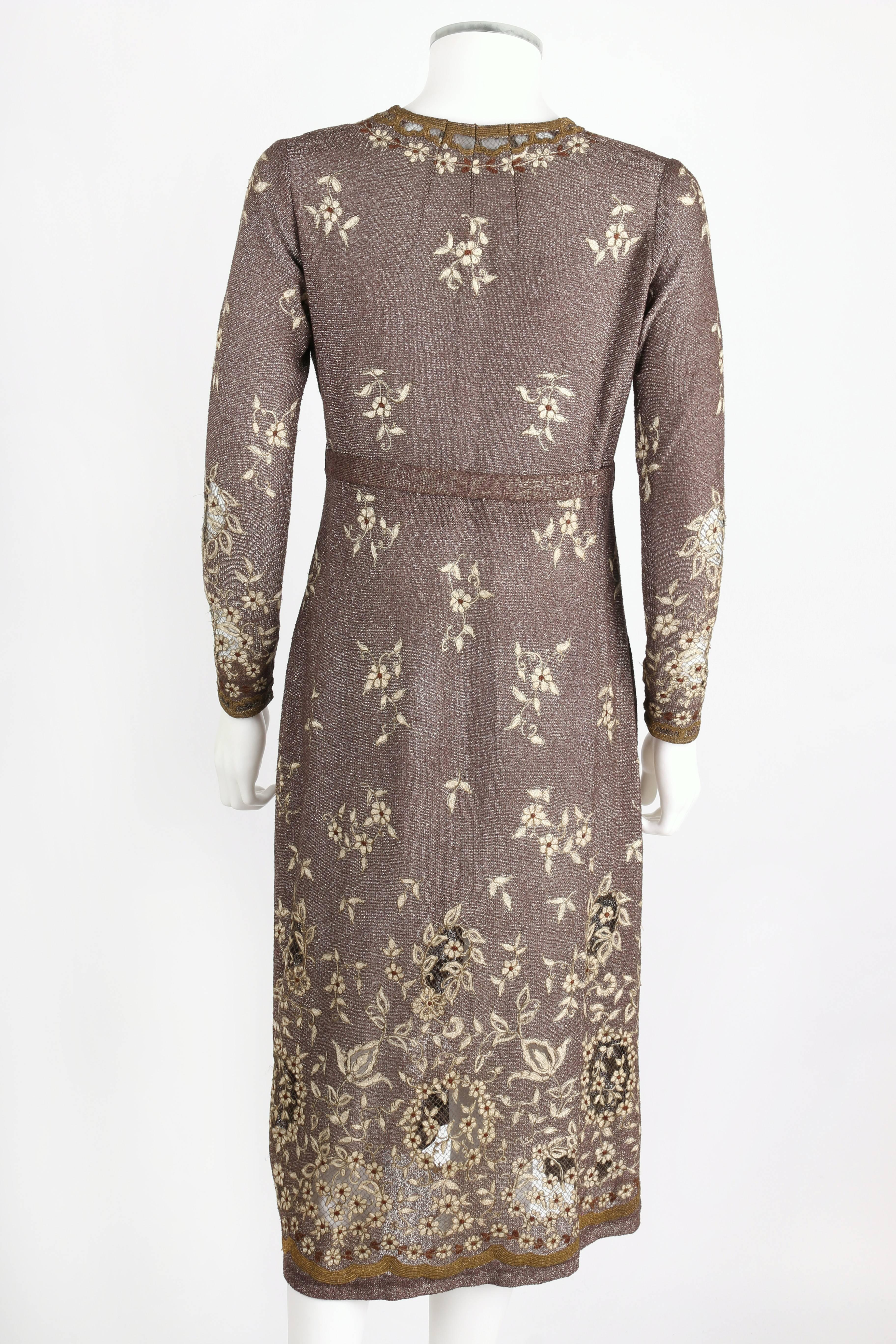 OOAK Robe haute couture parisienne des années 1930 brodée en maille marron bronze métallisé Bon état - En vente à Thiensville, WI