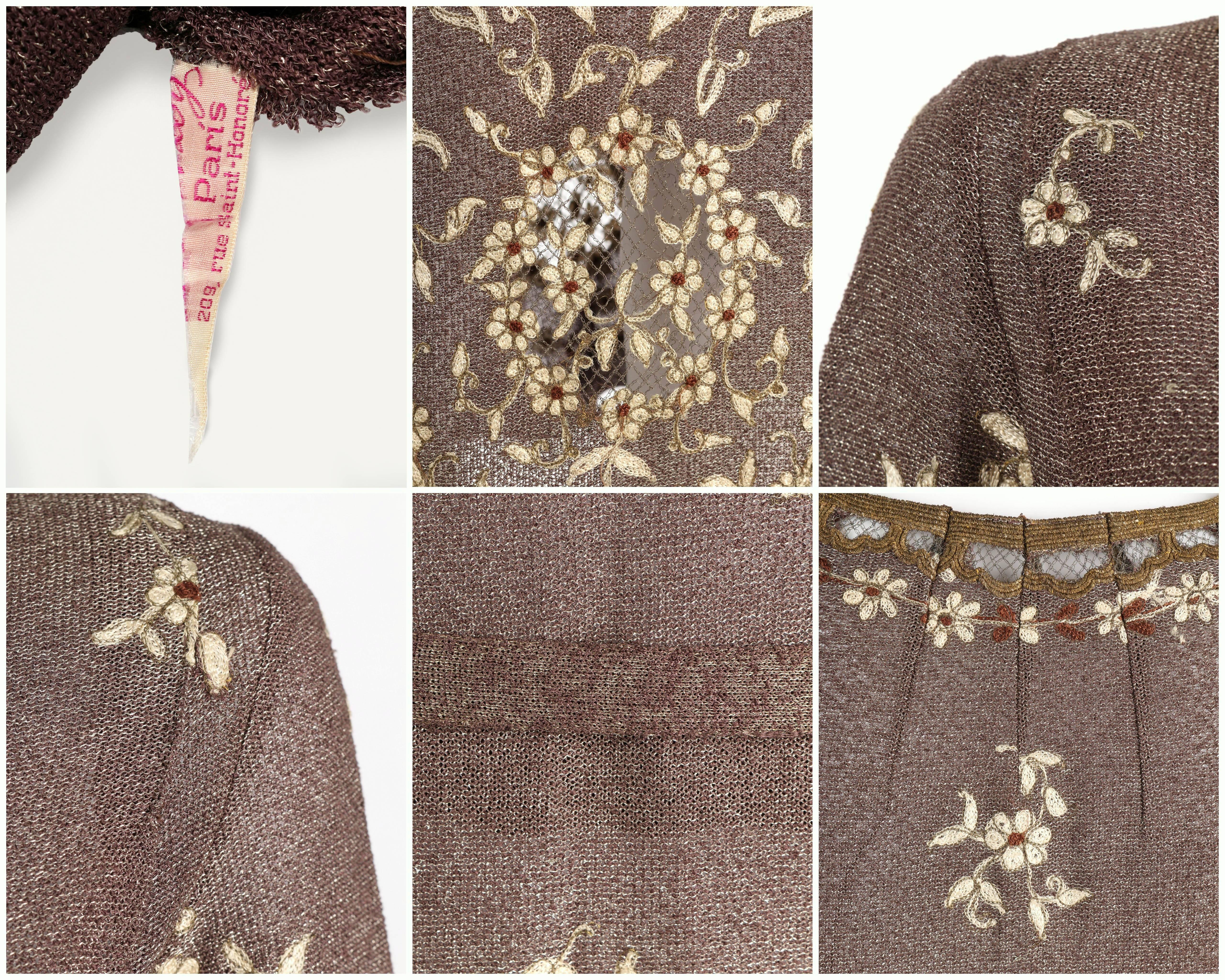 OOAK Robe haute couture parisienne des années 1930 brodée en maille marron bronze métallisé en vente 5