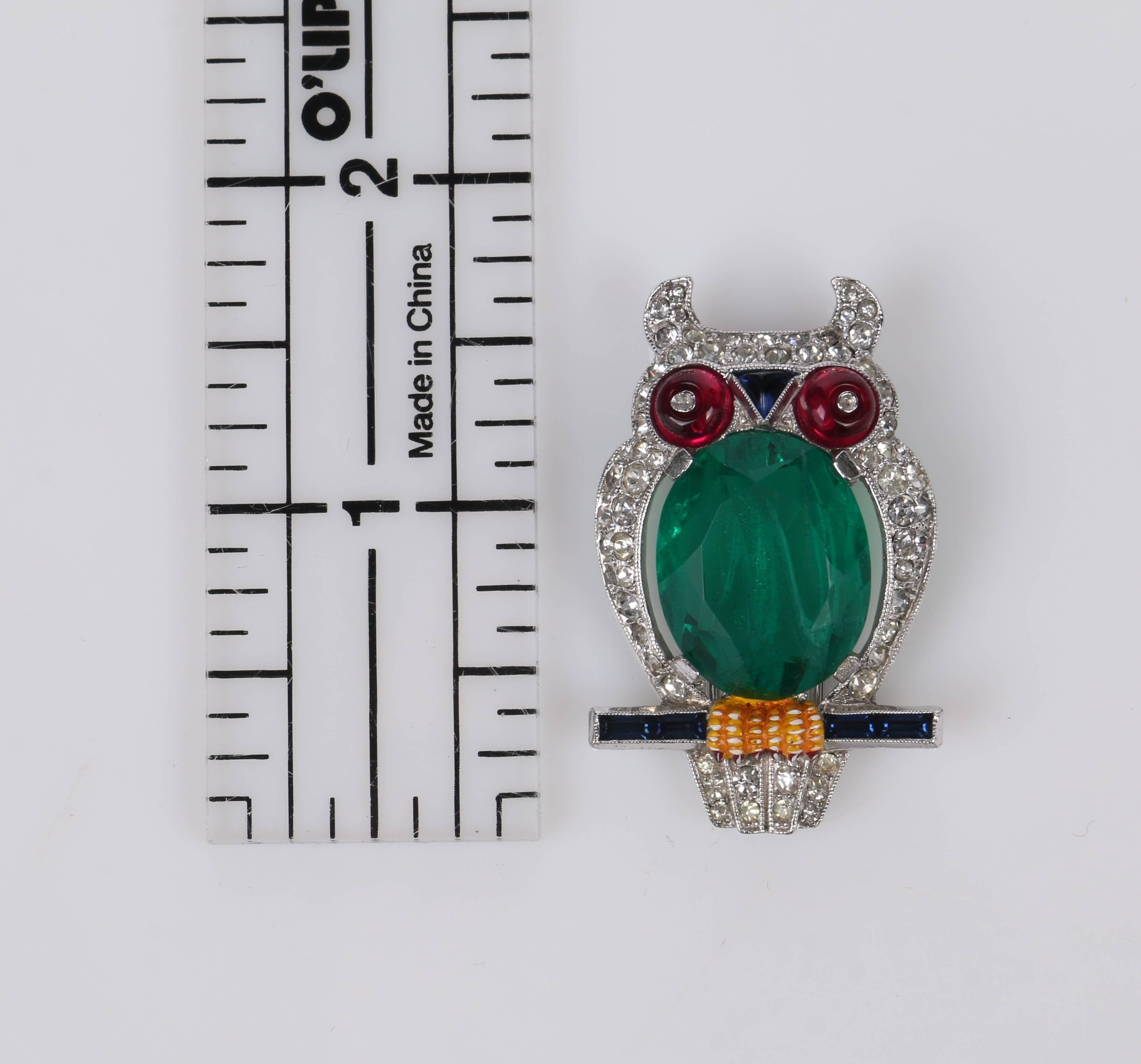 c.1941 CROWN TRIFARI Alfred Phillipe Emerald Owl Jelly Belly Fur Clip Brooch 3