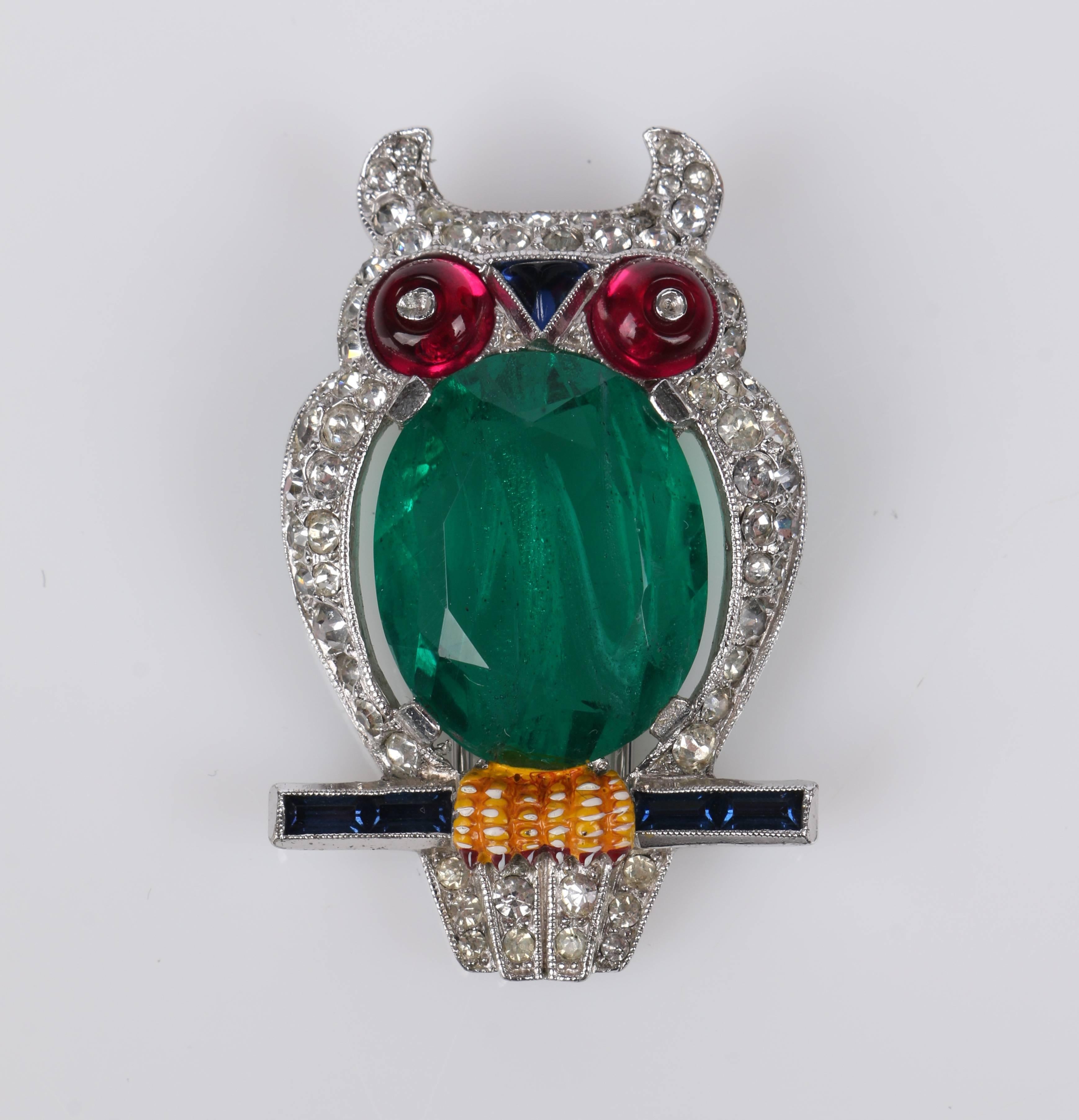 Vintage 1940's Trifari owl pin/clip designed by A. Phillipe, patent dated February 11,1941, (Reference: Brunialti 2008, Vol 2 p.104).  Pin marked 