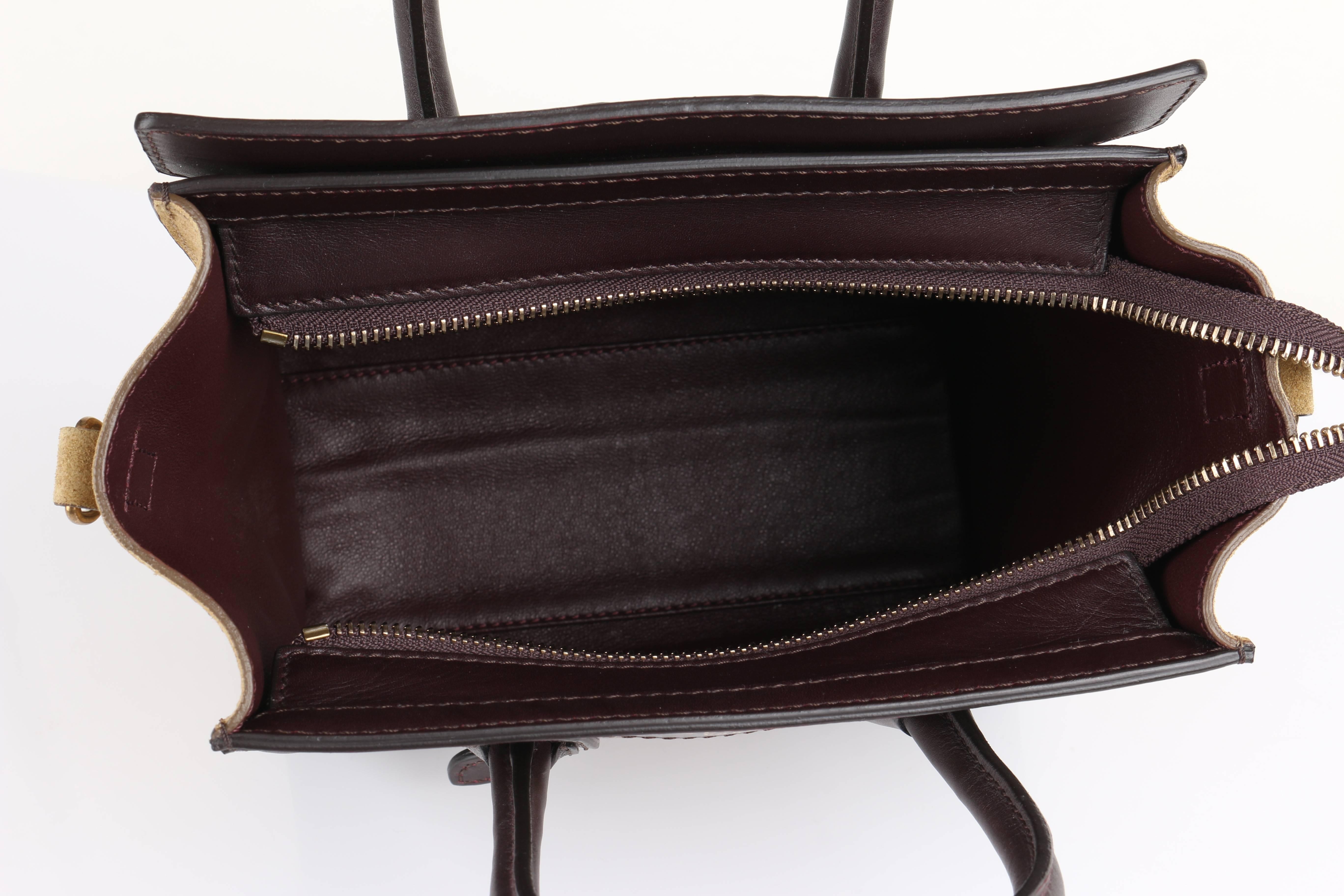 Women's CELINE Dark Brown Olive Genuine Python Suede Nano Luggage Tote Handbag Purse