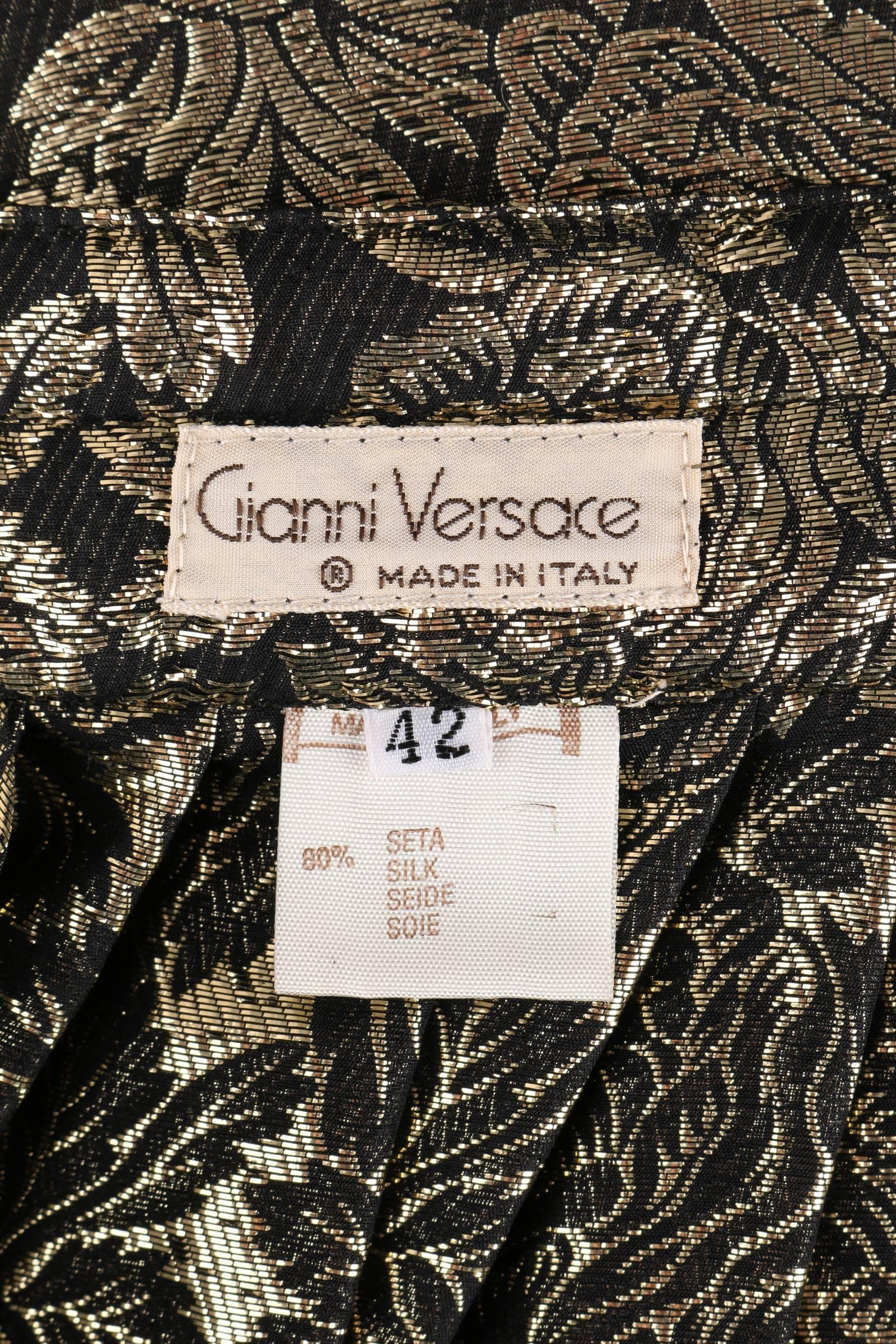 GIANNI VERSACE A/W 1983 Gold Black Floral Silk Lame Skirt Size 42 NOS NWT For Sale 2