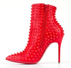CHRISTIAN LOUBOUTIN "Snakilta" Corazon Red Spike Leather Ankle Boots Booties 36