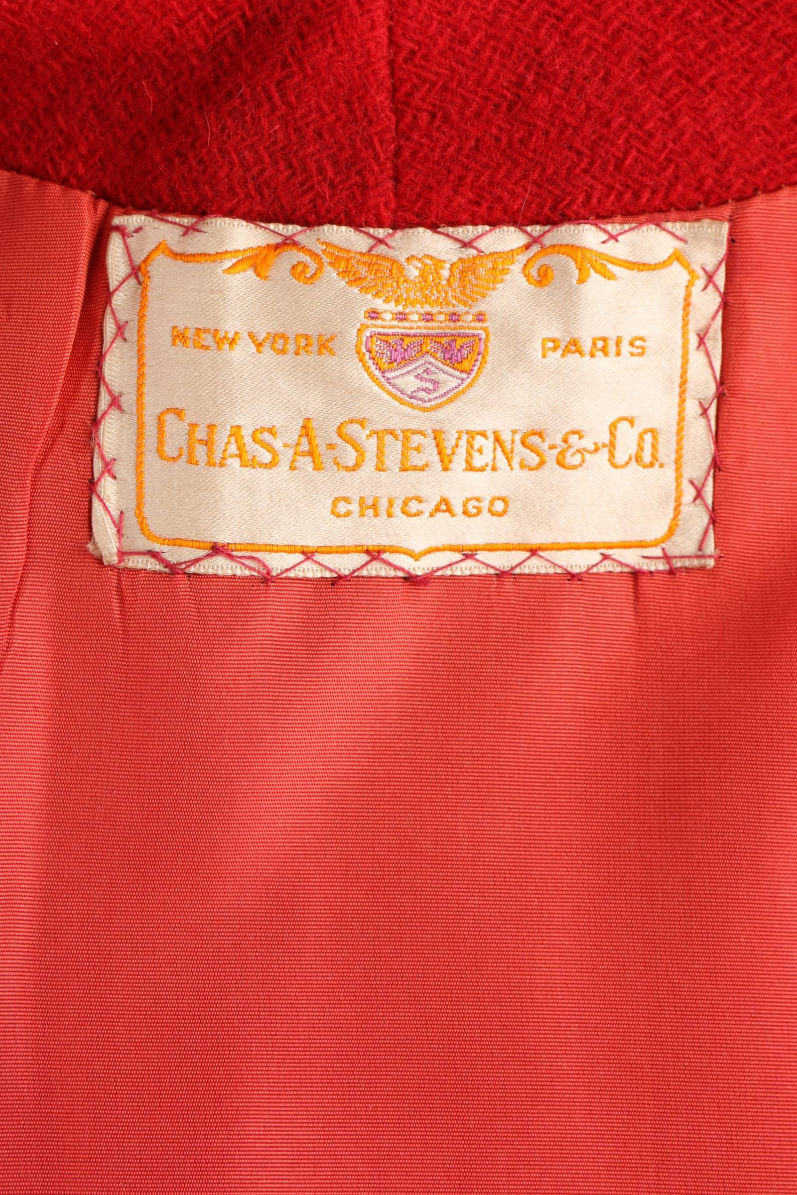 c1939 Schiaparelli Attributes Chas A Stevens Red Wool Princess Evening Coat XS S 2