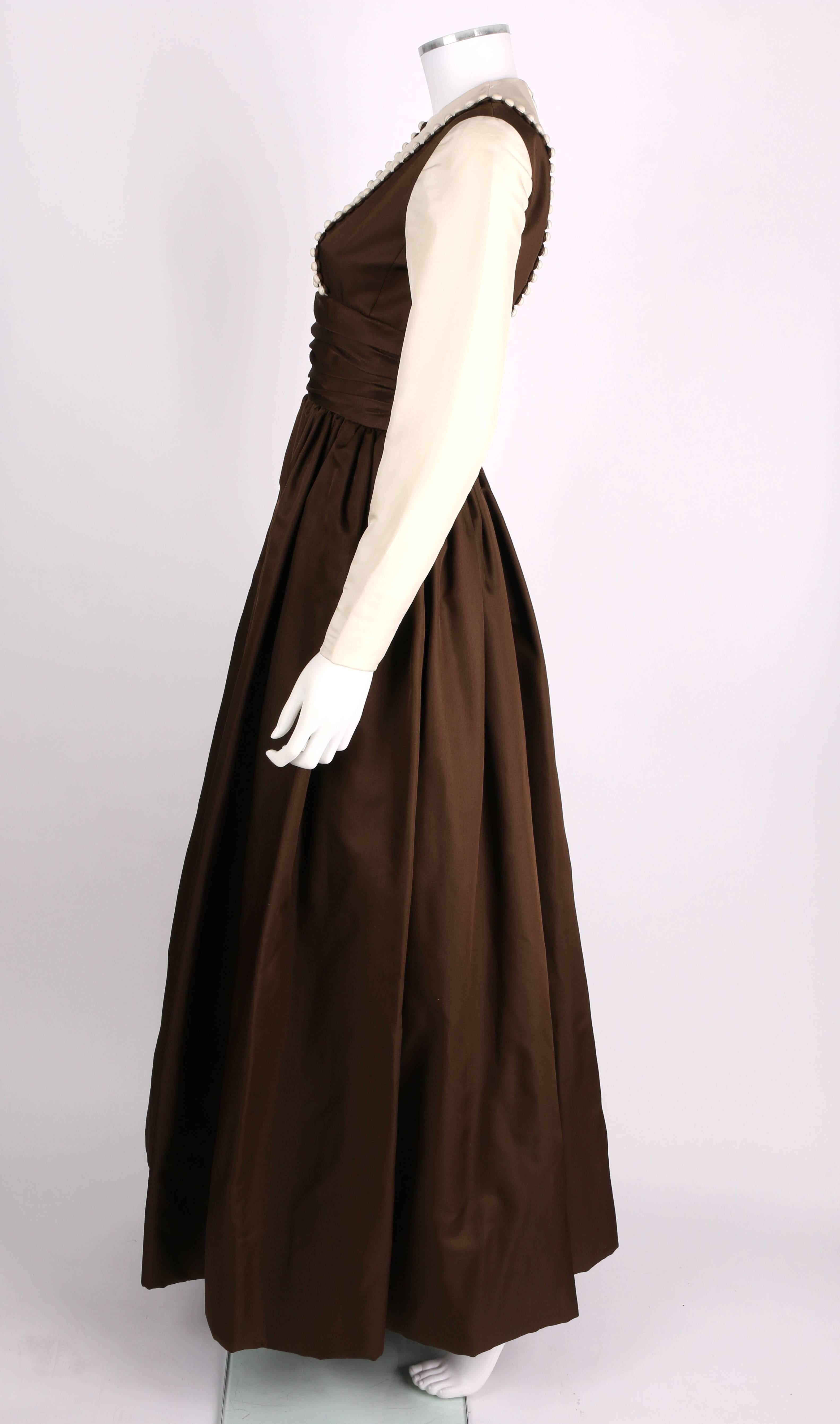 Black GEOFFREY BEENE A/W 1968 Brown Winter White Silk Faille Evening Gown Dress