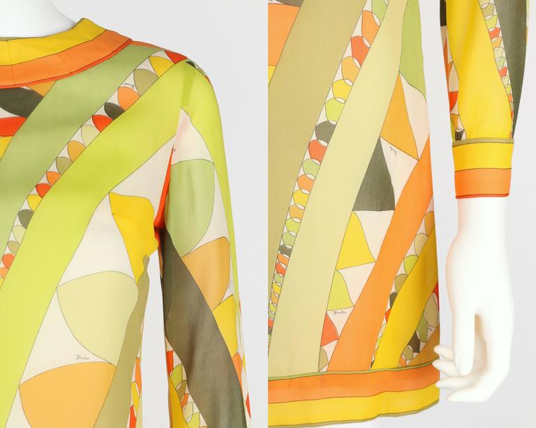 1960s Emilio Pucci Citrus Colors Silk Button Tunic Top  & Cropped Pant Set