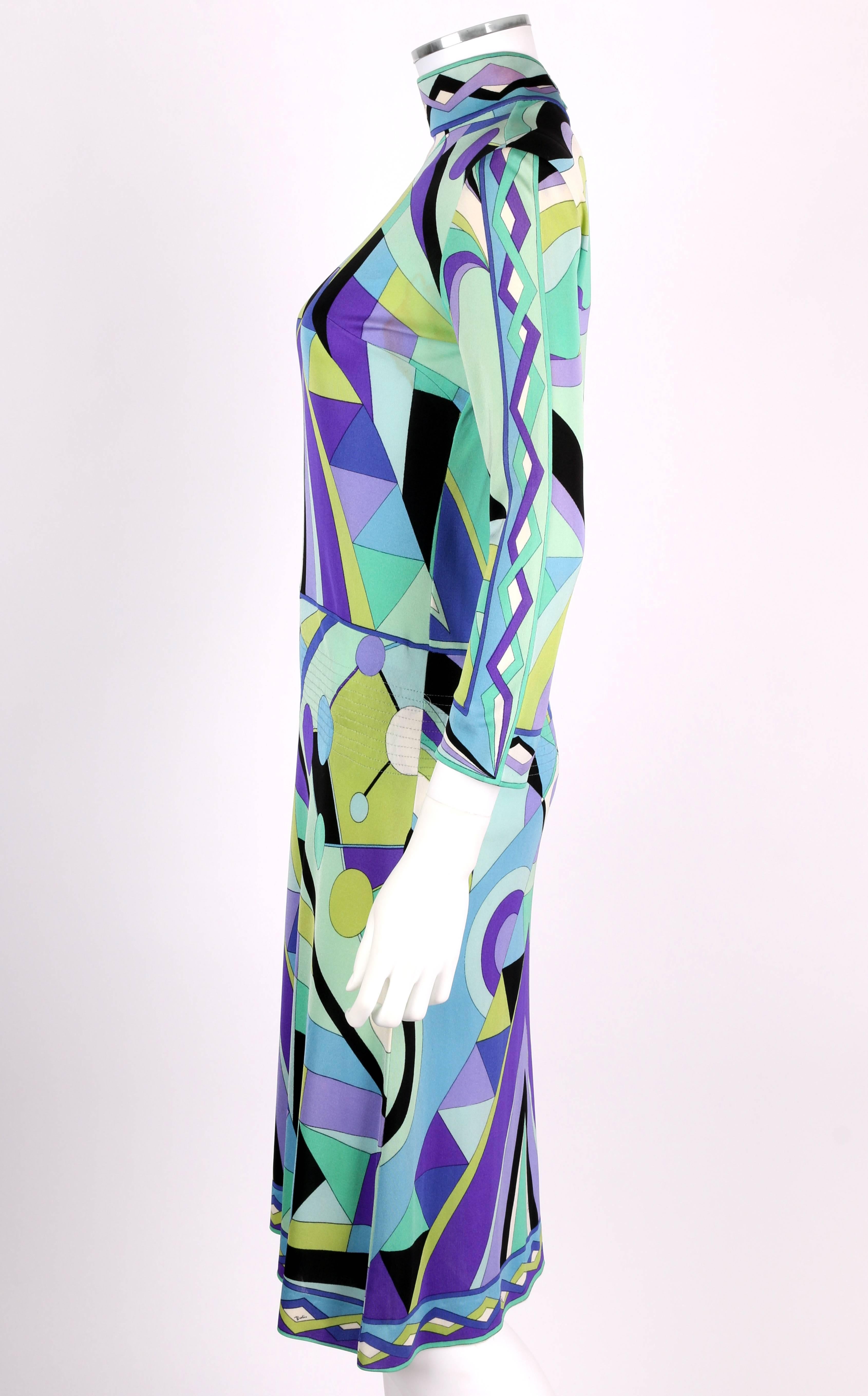 Women's EMILIO PUCCI 1960s Multi-Color Signature Print Silk Jersey Mod Dress Size 8