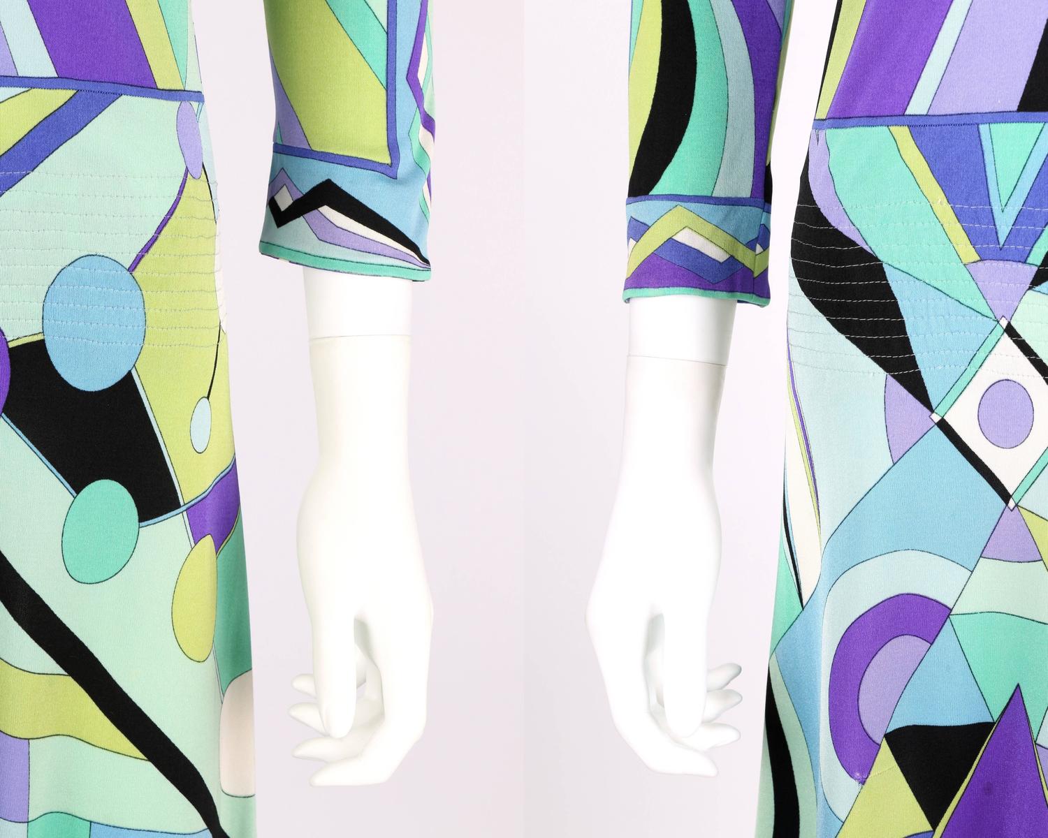 EMILIO PUCCI 1960s Multi-Color Signature Print Silk Jersey Mod Dress ...