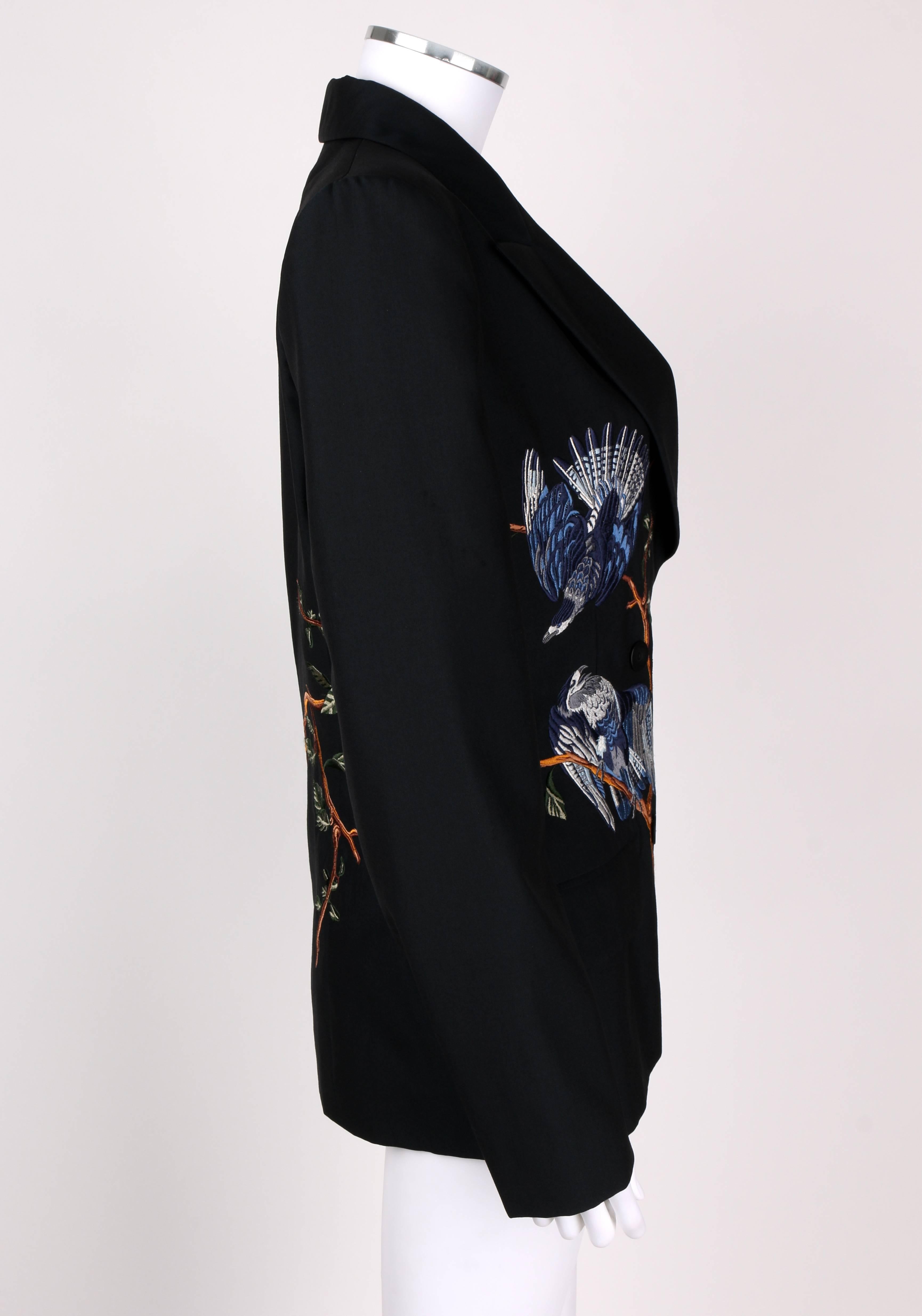 Black ALEXANDER McQUEEN S/S 1998 GIVENCHY Embroidered Birds Blazer Jacket Size 44