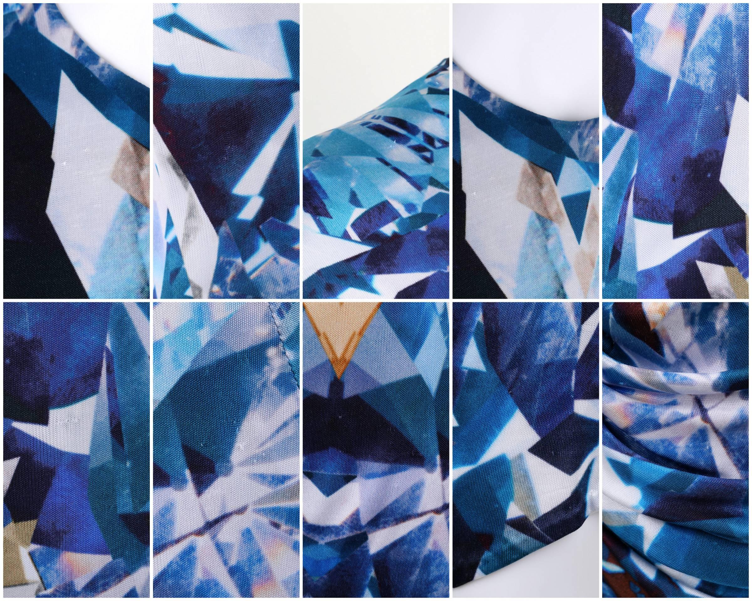 ALEXANDER McQUEEN S/S 2009 Iconic Blue Crystal Kaleidoscope Print Dress 38 1