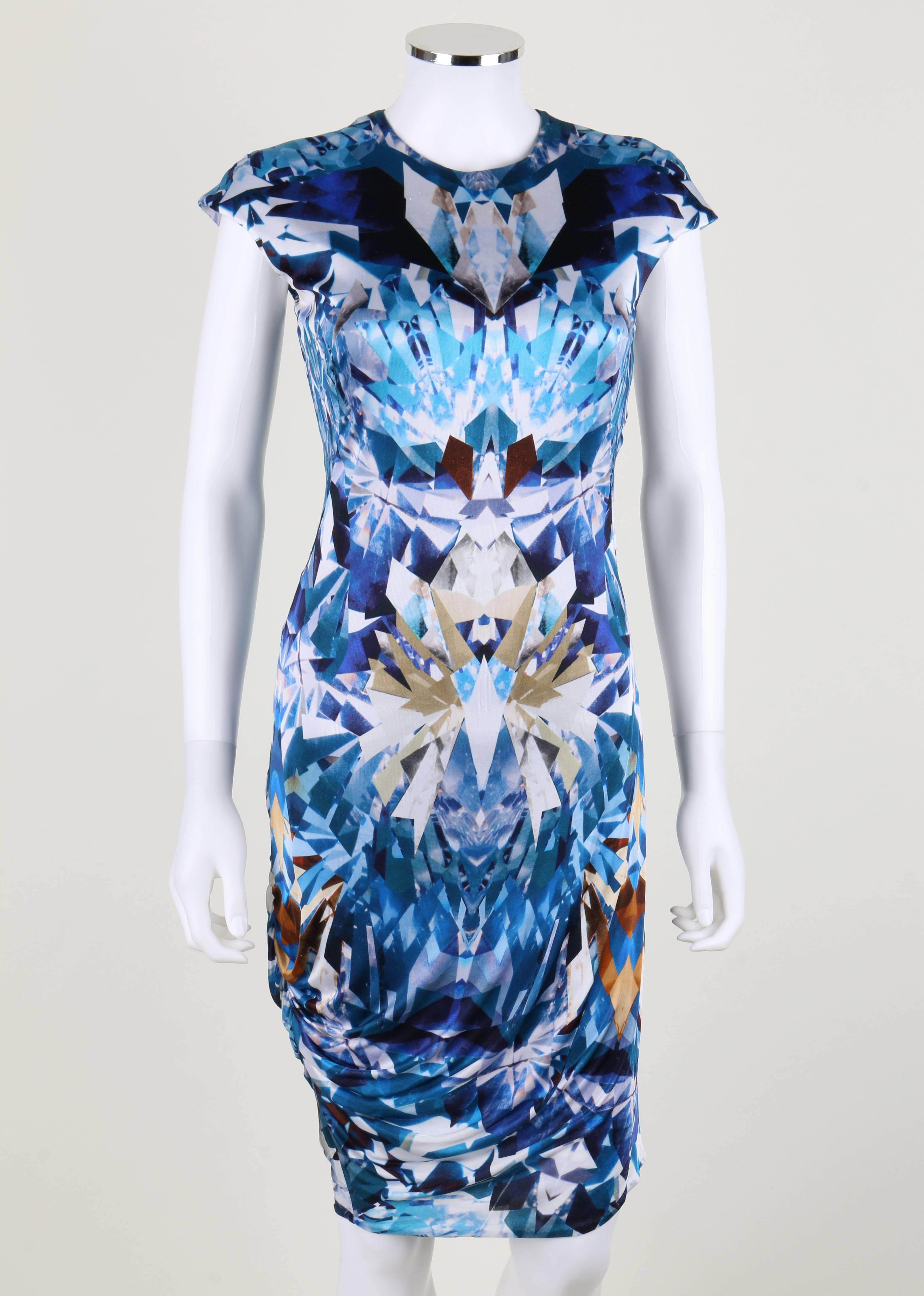Rare and iconic blue kaleidoscope print dress from Alexander McQueen's Spring-Summer 2009 