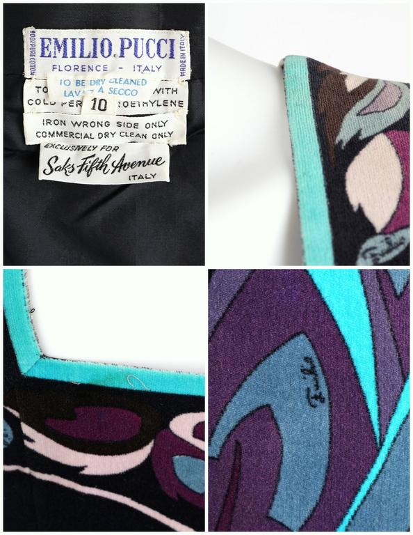 EMILIO PUCCI 1960s Multicolor Rose Print Sleeveless Velvet Maxi Dress Size 10 For Sale 6