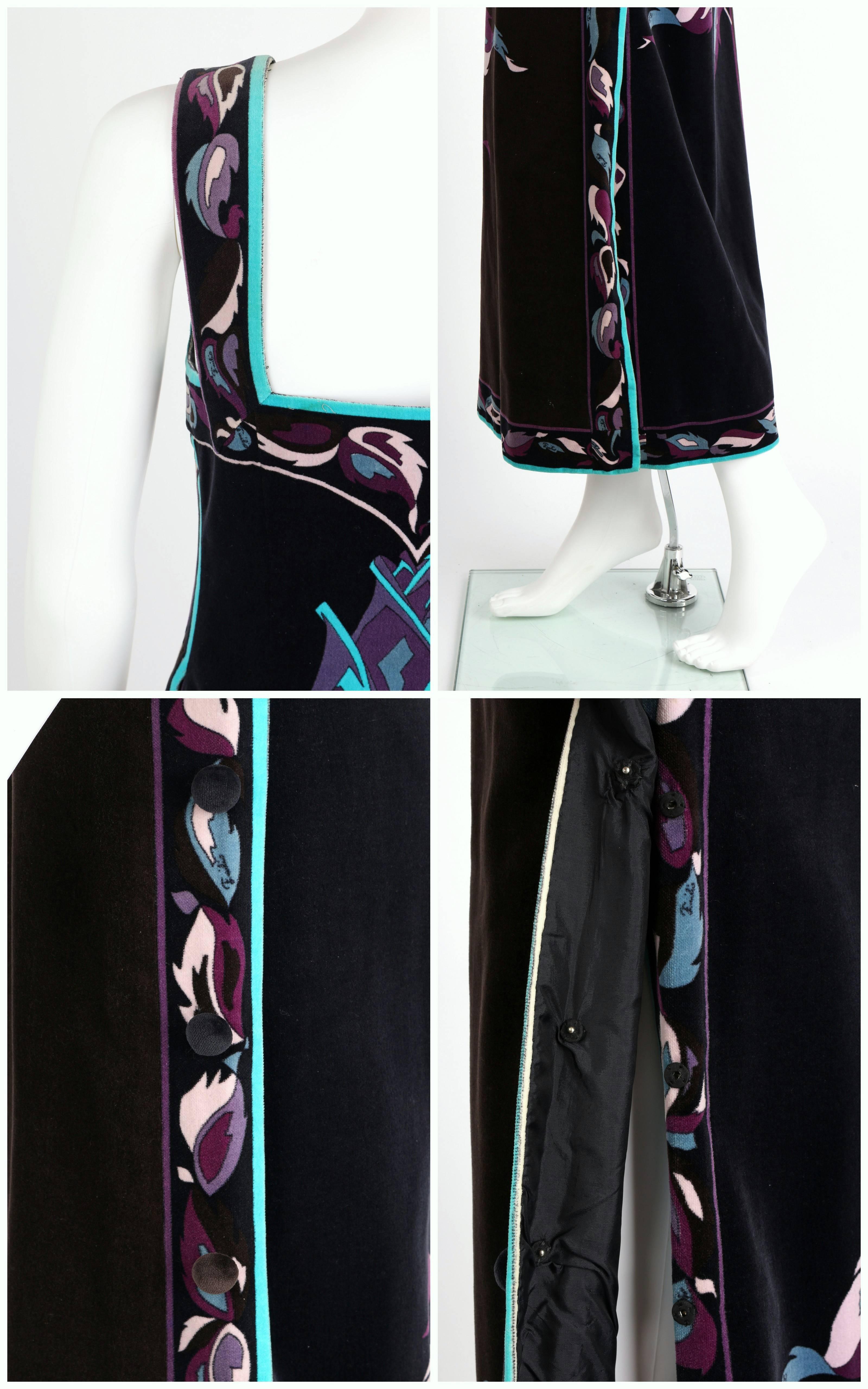 EMILIO PUCCI 1960 Vestido maxi de terciopelo sin mangas con estampado de rosas multicolor Talla 10 en venta 5