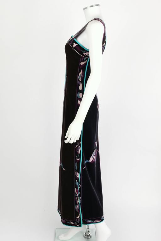 Women's EMILIO PUCCI 1960s Multicolor Rose Print Sleeveless Velvet Maxi Dress Size 10 For Sale