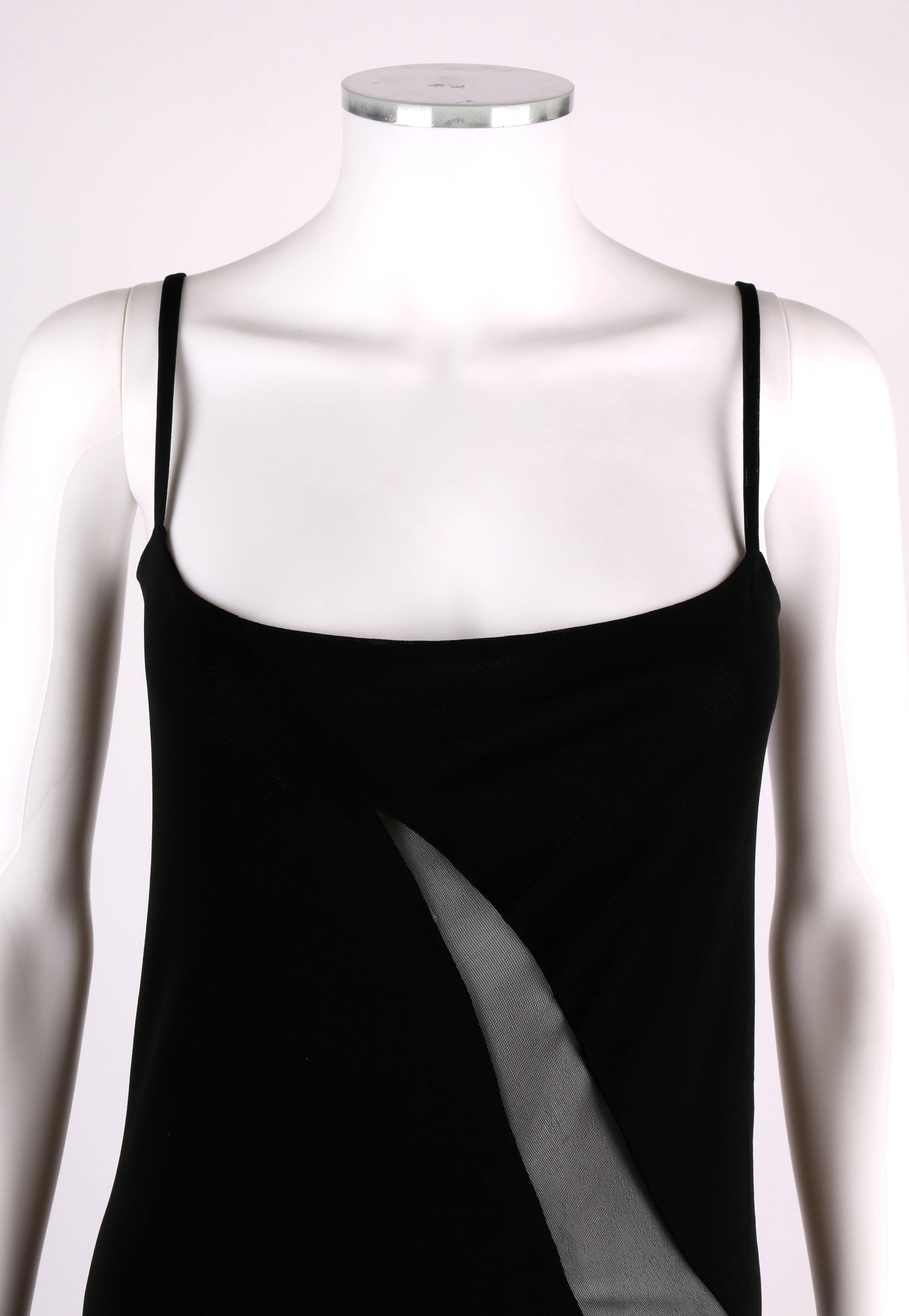 GUCCI - TOM FORD c.1990's Black Sheer Panel Low Cut Back Evening Dress Size 40 In Excellent Condition In Thiensville, WI