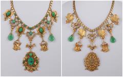 ASKEW London Gold Jade Stag Necklace Brooch Pin Earrings Statement Parure Set