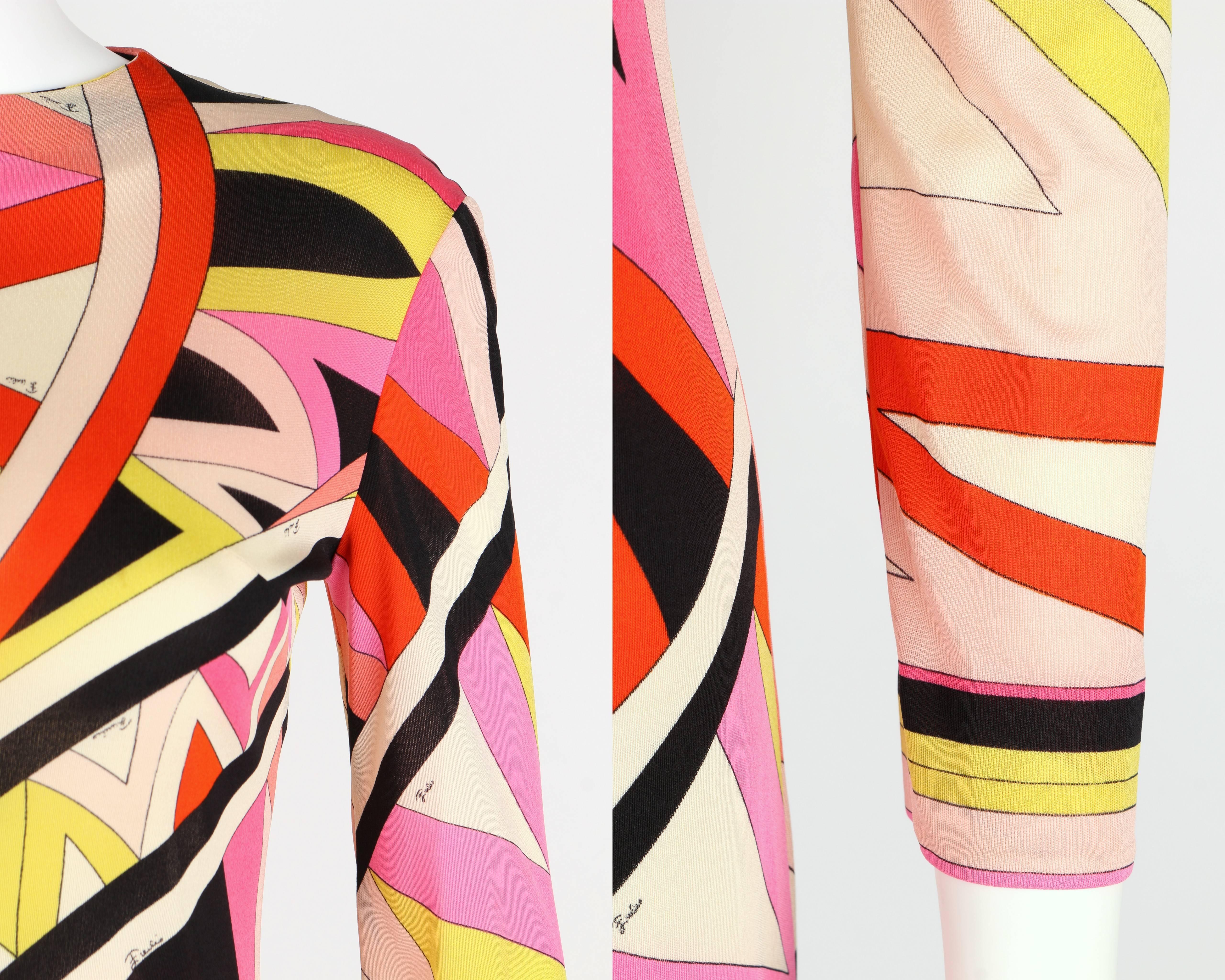 EMILIO PUCCI 1960s Multi-Color Zigzag Signature Print Silk Jersey Dress Size 10 2