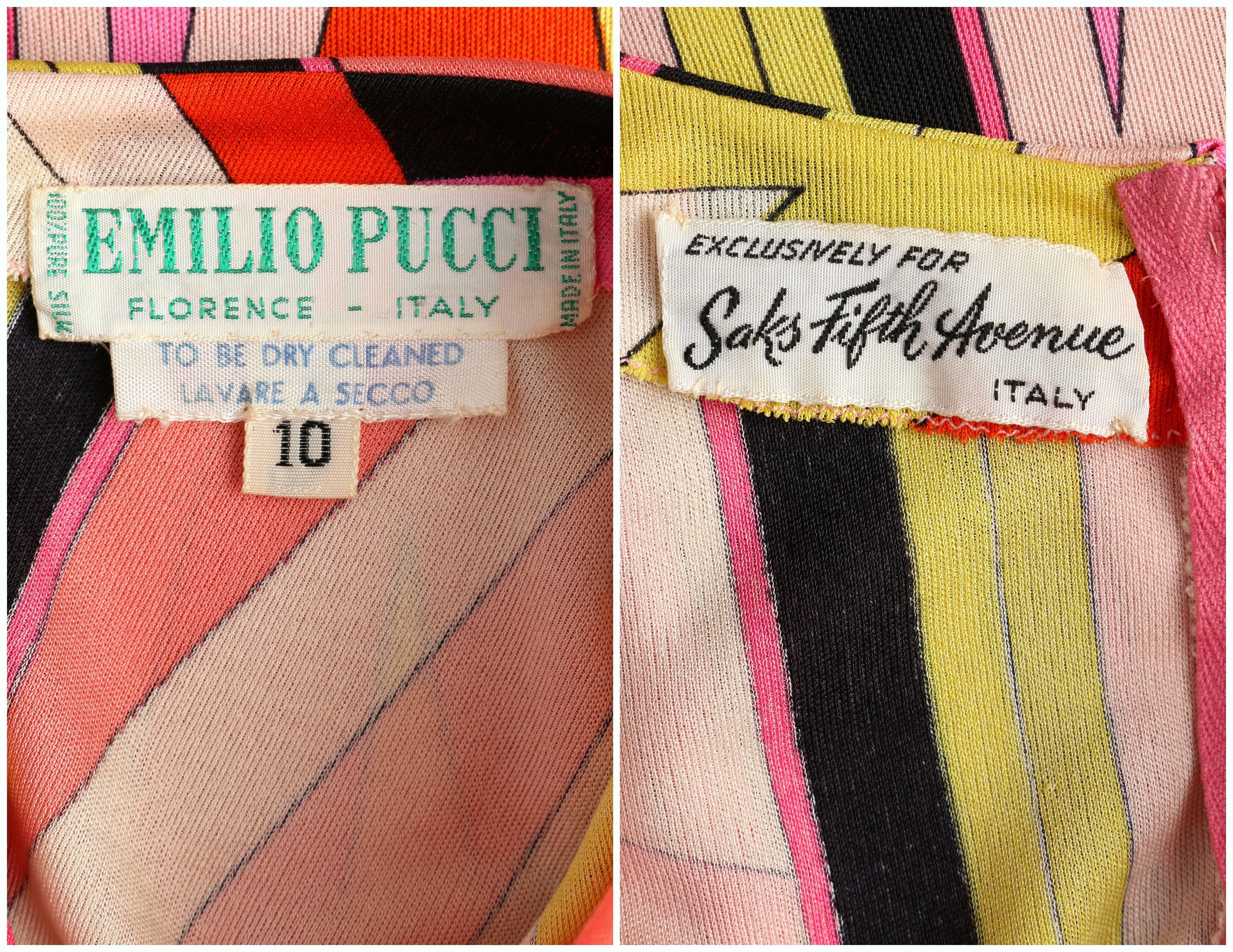EMILIO PUCCI 1960s Multi-Color Zigzag Signature Print Silk Jersey Dress Size 10 4
