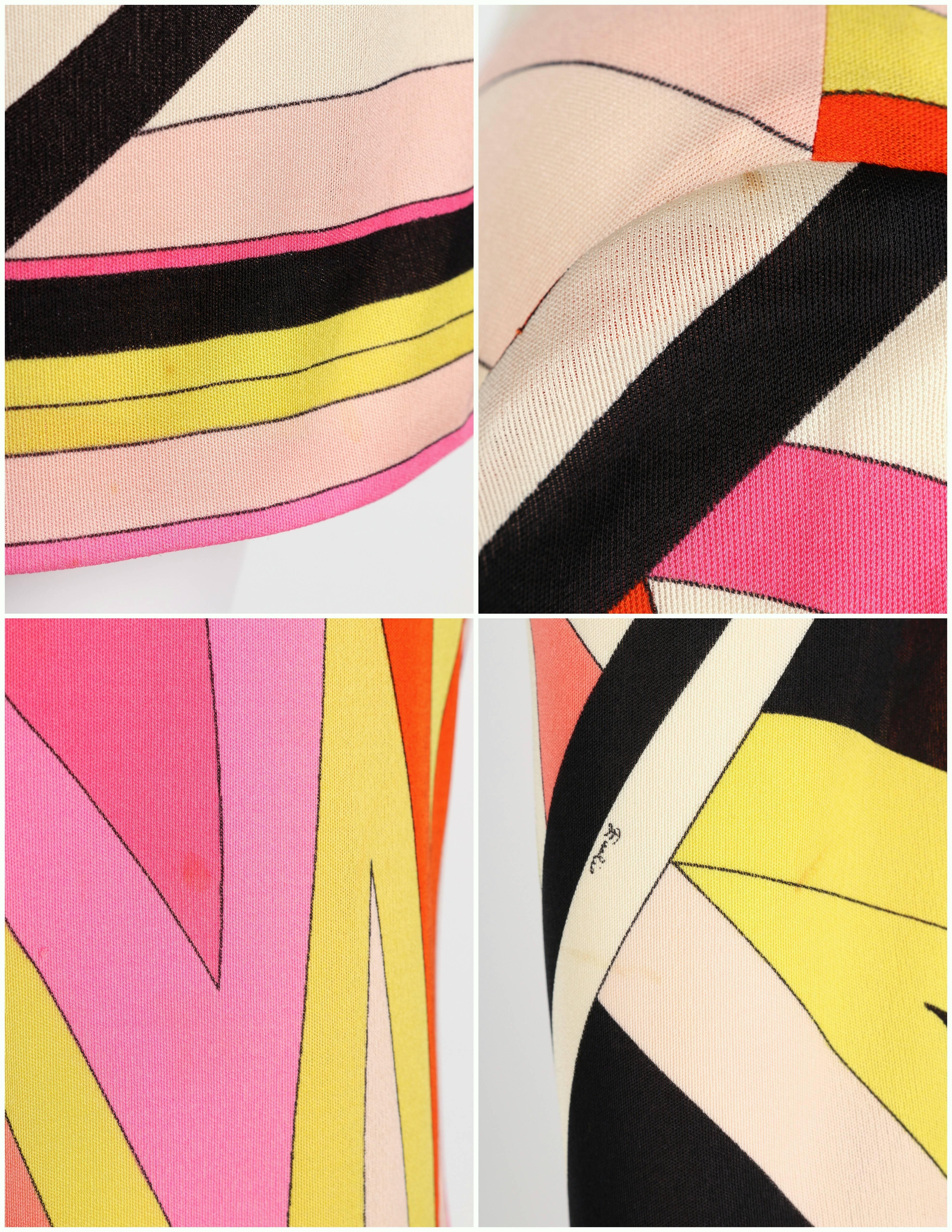 EMILIO PUCCI 1960s Multi-Color Zigzag Signature Print Silk Jersey Dress Size 10 3