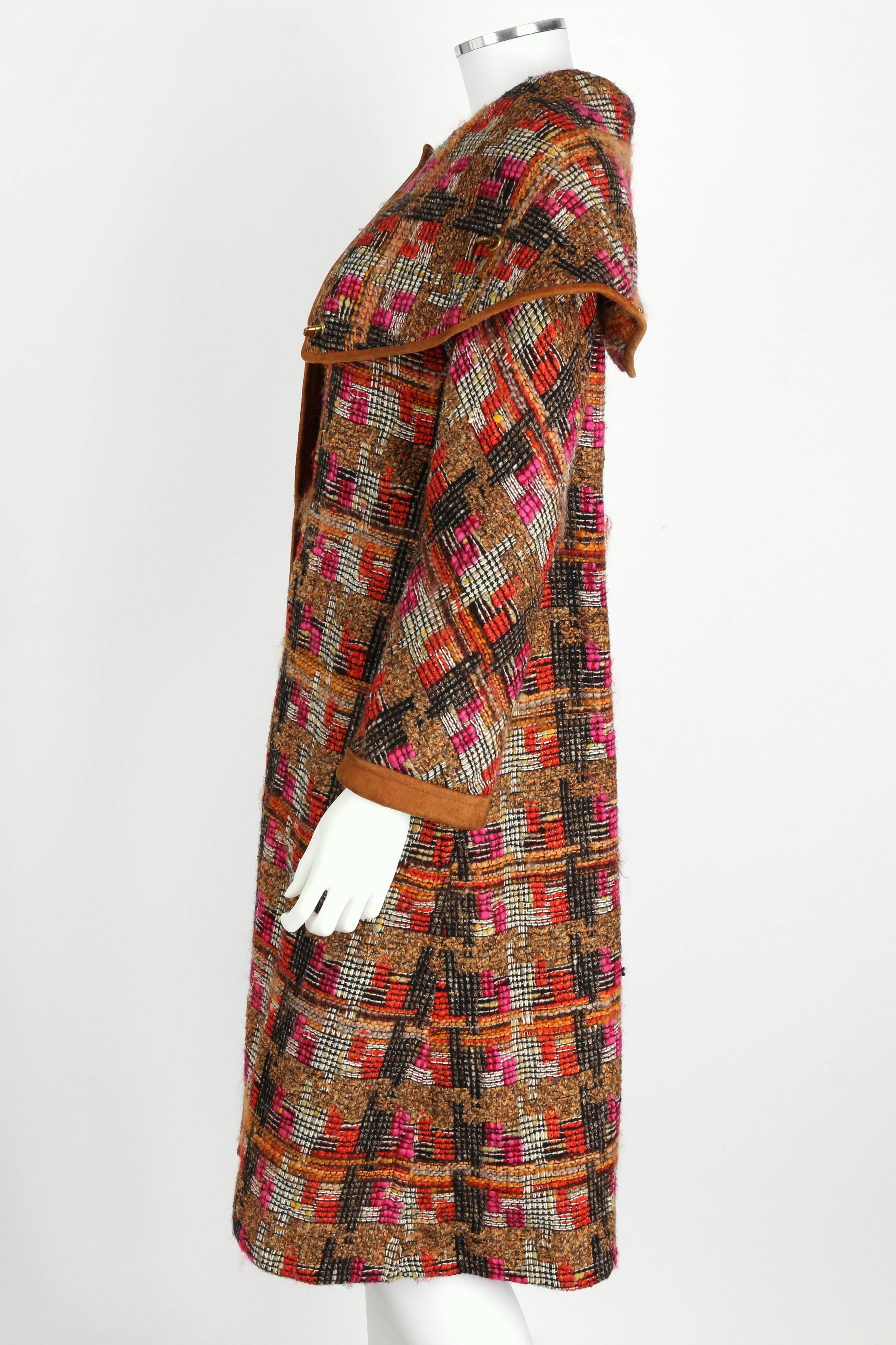 Women's BONNIE CASHIN 1960s SILLS Multi-color Tweed Suede Long Cape Coat Size XS / S