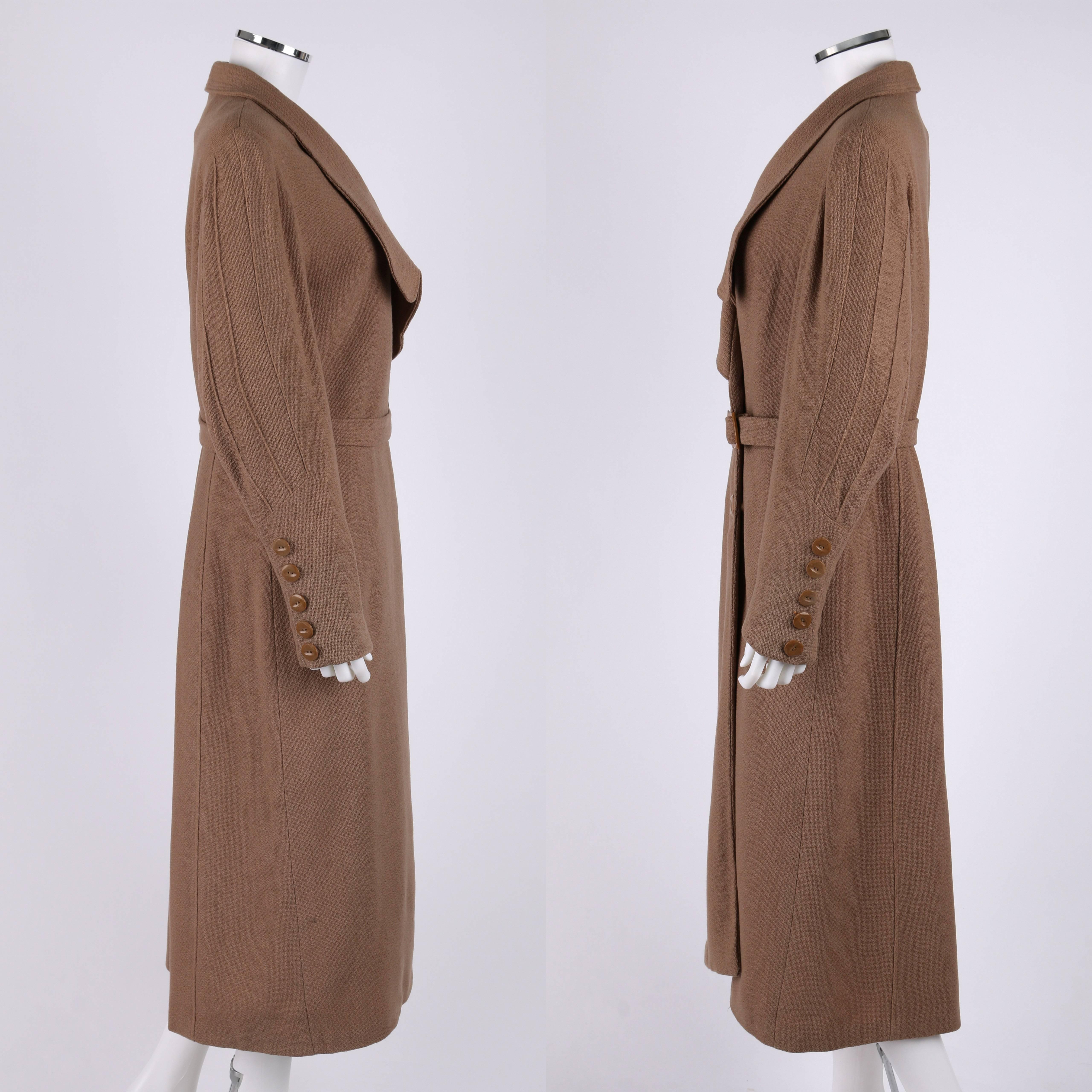Marrone Cappotto ricamato OOAK EDWARDIAN Victorian 1900s 1910s Tan Wool Art Nouveau Sz L in vendita