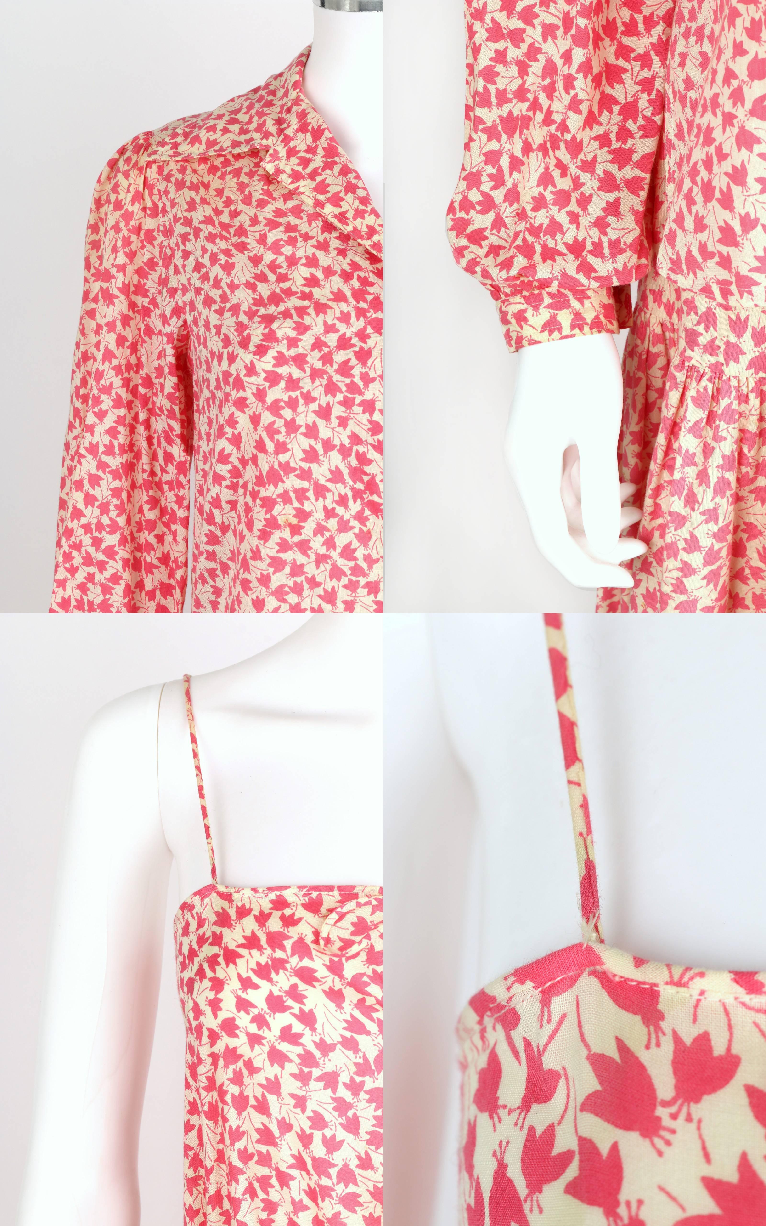OSCAR de la RENTA 1970s Ivory Pink Floral Cotton Sundress Top Scarf Belt Set 6 4