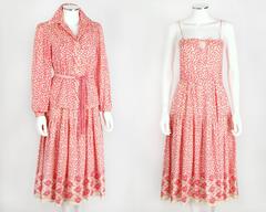 OSCAR de la RENTA 1970s Ivory Pink Floral Cotton Sundress Top Scarf Belt Set 6