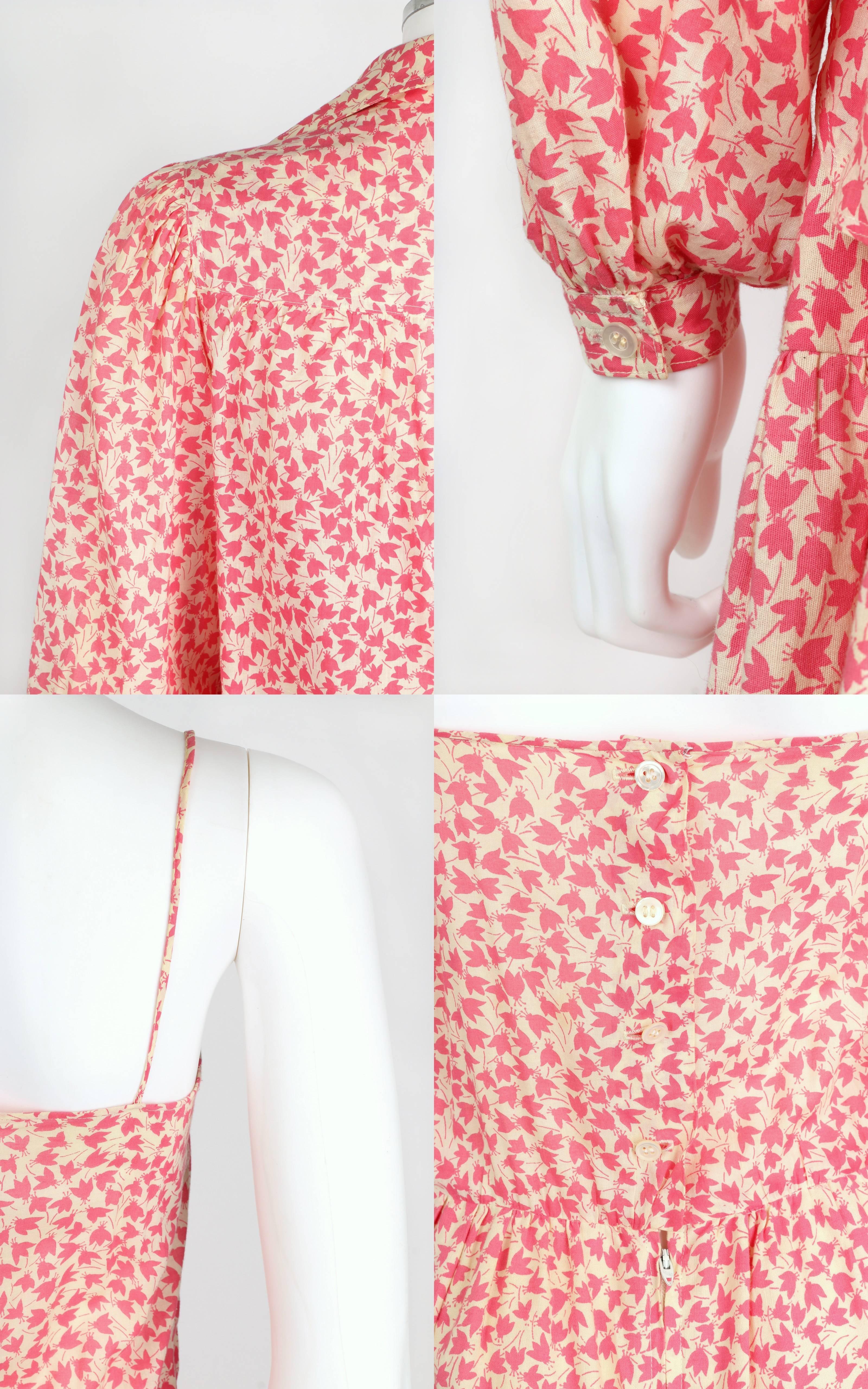 OSCAR de la RENTA 1970s Ivory Pink Floral Cotton Sundress Top Scarf Belt Set 6 6