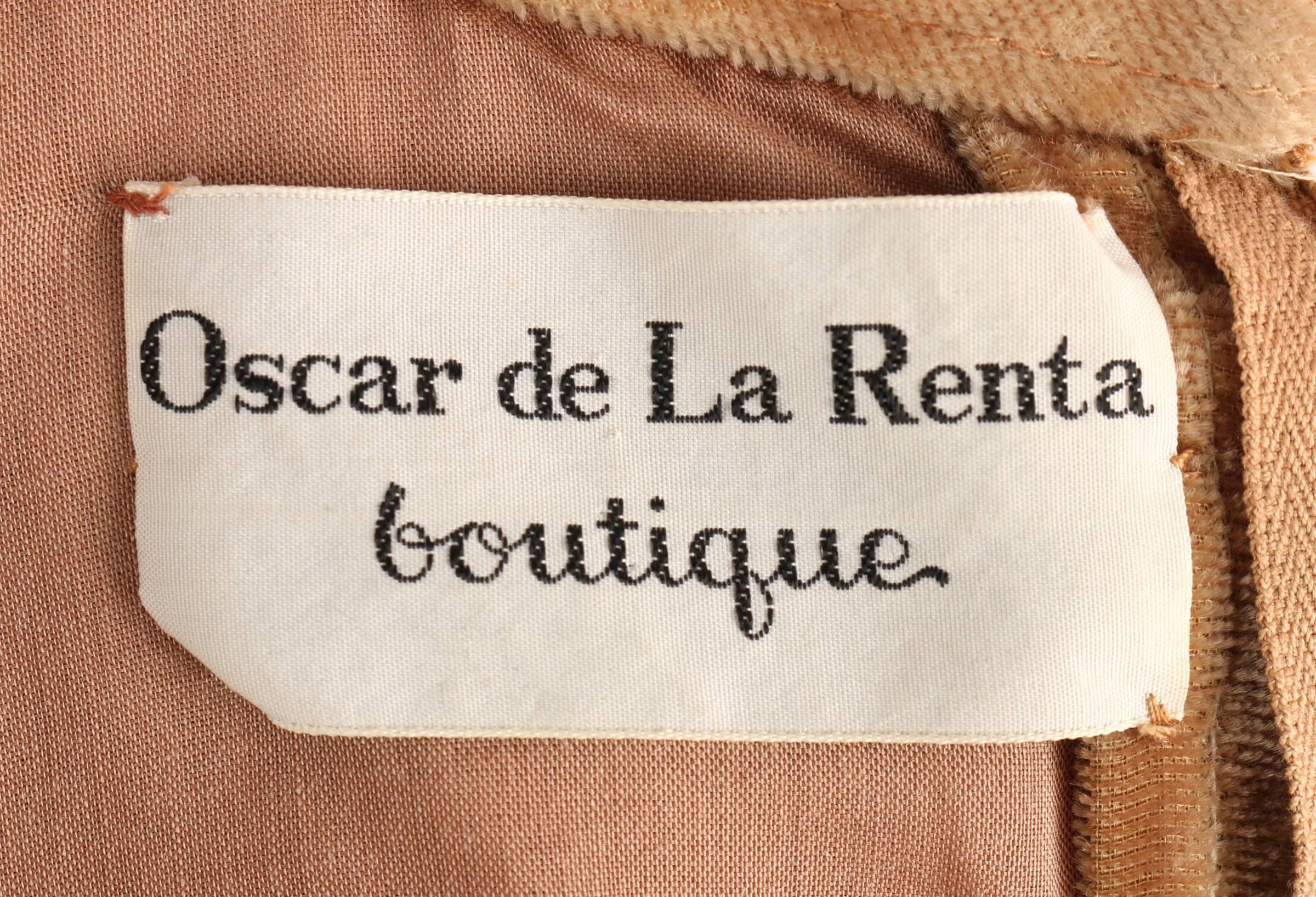 1960s OSCAR DE LA RENTA Velvet Golden Bronze Long Bishop Sleeve Dress Size 14 For Sale 2